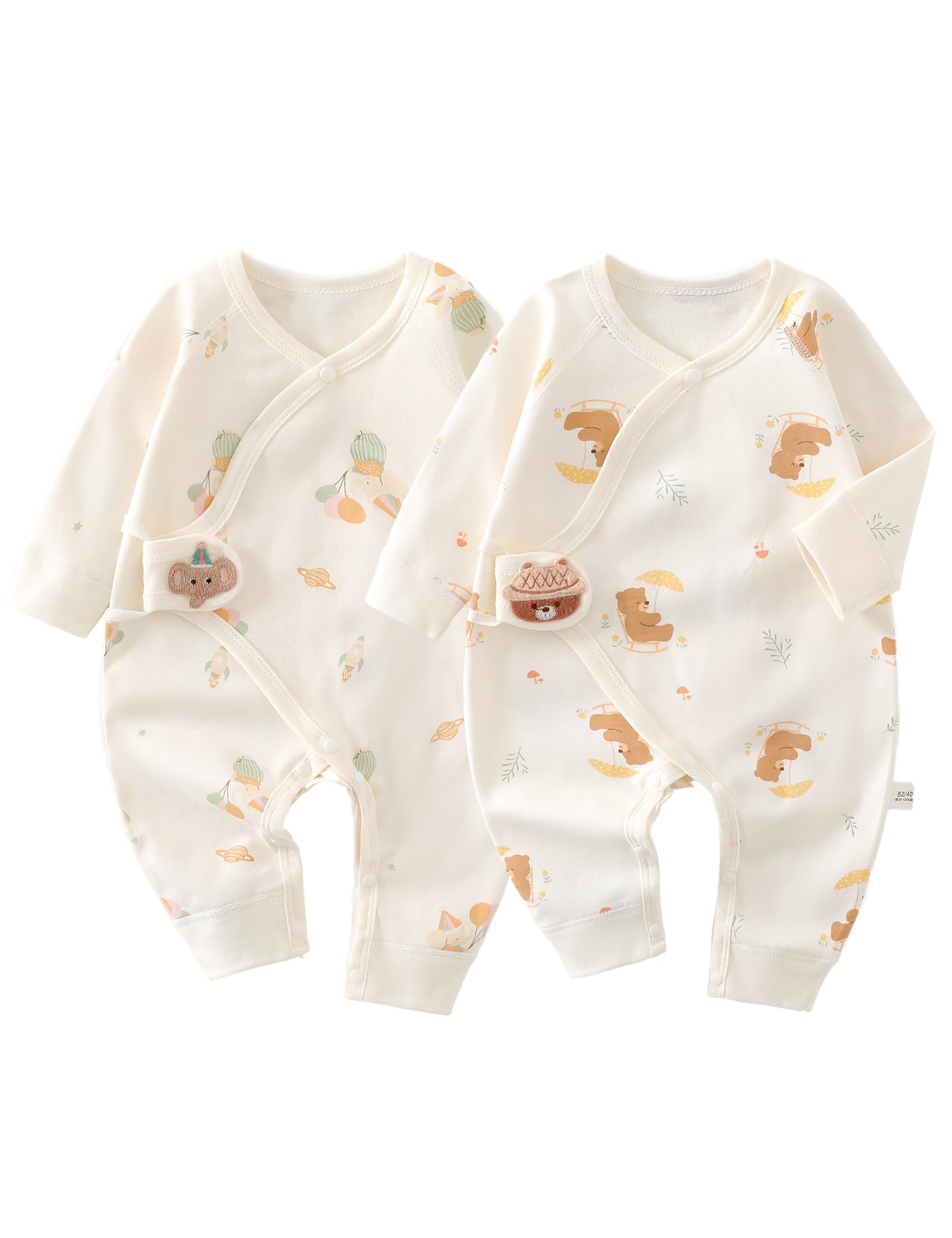 【送料無料】[HAYAHARU] ベビー服 かわいい 新生児服 2枚セット 前開きタイプ 綿100% 長袖カバーオール 男の子 女の子 赤ちゃん服 ロンパース 出産祝い プレゼント 室内着 外出着 色：2枚セットB、サイズ：52