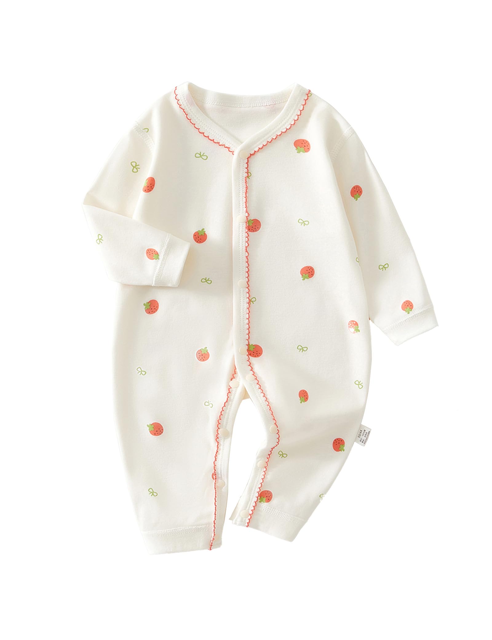 【送料無料】[HAYAHARU] ベビー服 女の子 ロンパース 長袖カバーオール 綿100% 新生児服 前開きタイプ 新生児肌着 女の子 パジャマ 可愛い 赤ちゃん服 出産祝い プレゼント 色：イチゴ、サイズ：73
