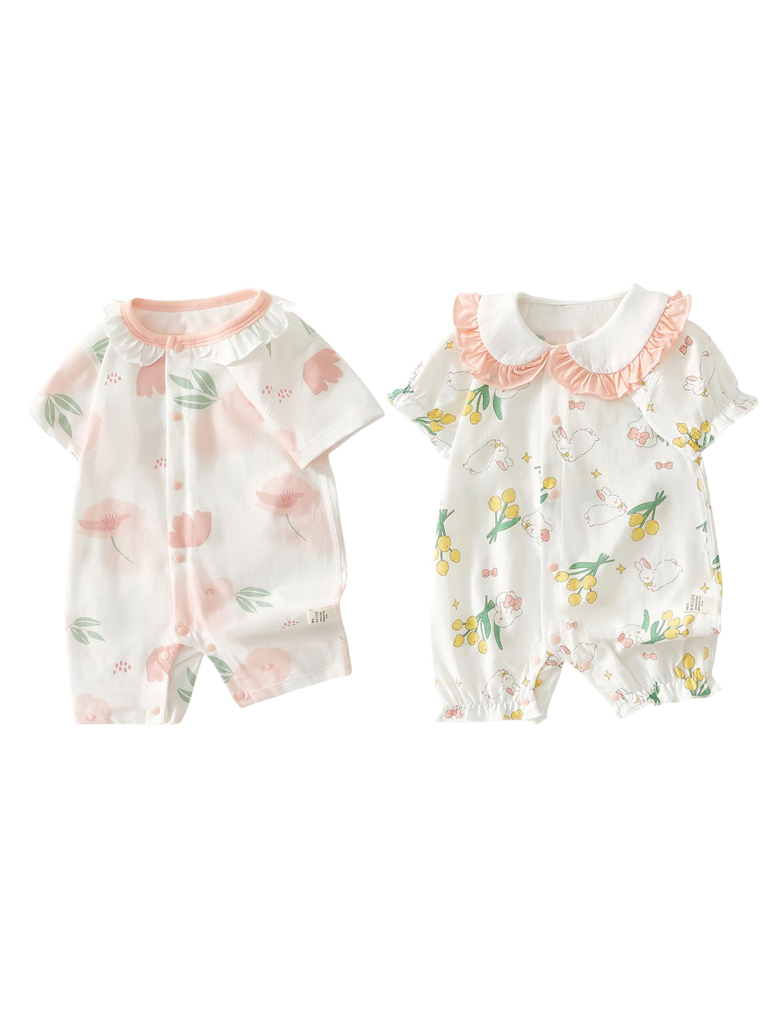 【送料無料】[HAYAHARU] ベビー服 ロンパース 半袖 夏 前開き ボディースーツ カバーオール 新生児 肌着 男の子 女の子 メッシュ 100%綿 涼しい 出産祝い 色：2パック 01、サイズ：80