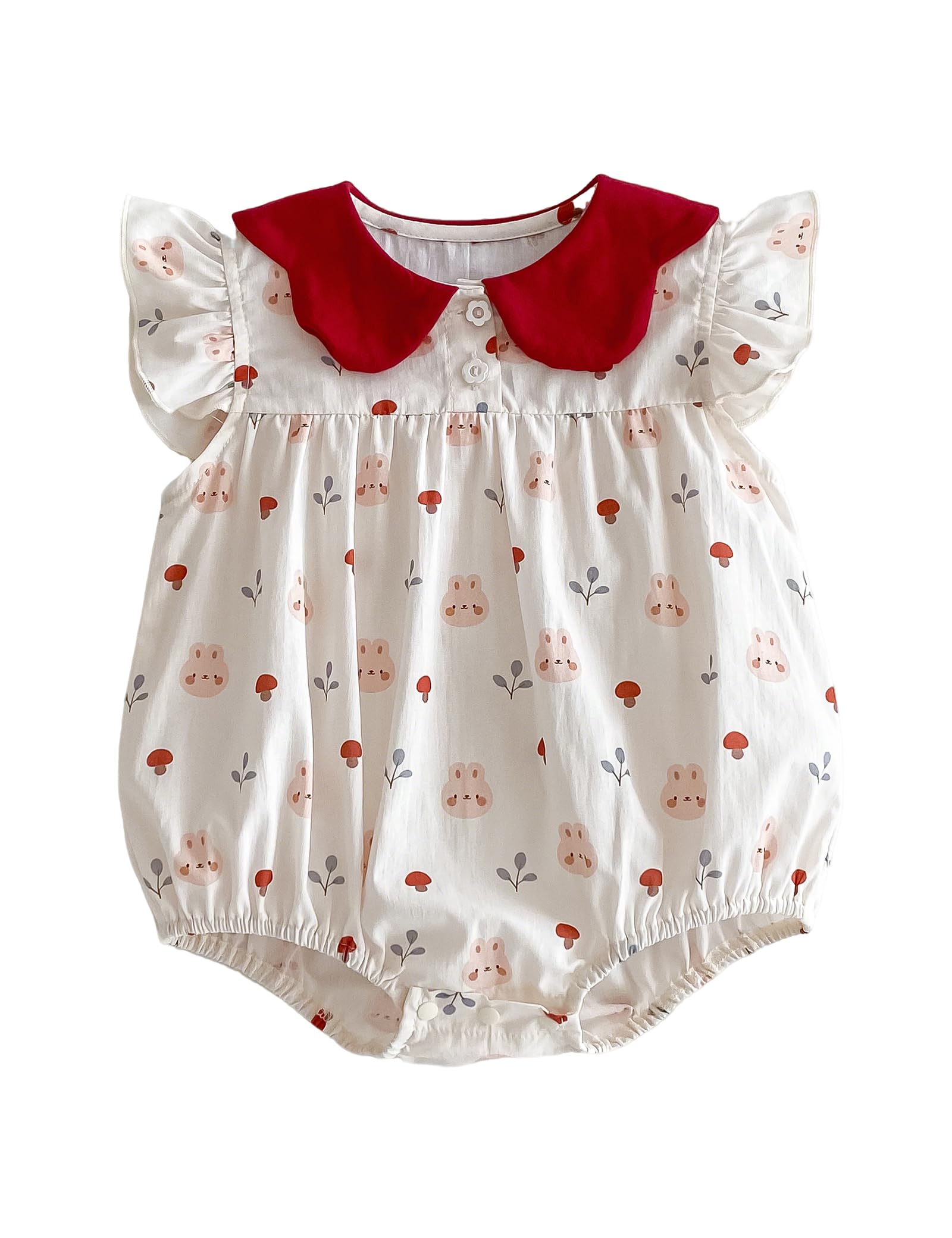 【送料無料】[HAYAHARU] ベビー服 ロンパース 女の子 ワンピース 夏 半袖カバーオール ボディスーツ 赤ちゃん服 綿100％ 新生児服 ベーシック服 パジャマ 出産祝い プレゼント 色：ウサギ、サイズ：66