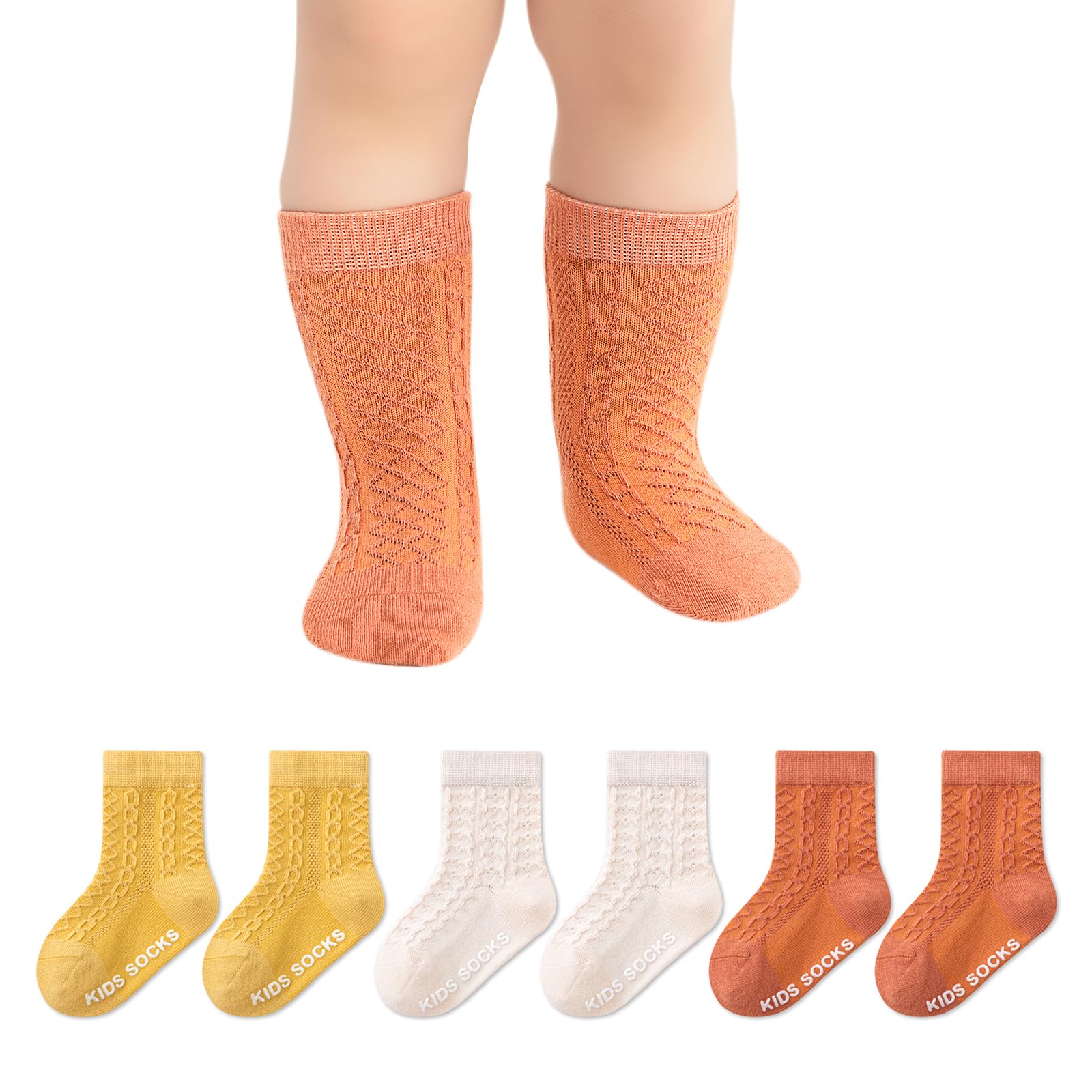 【送料無料】[HAYAHARU] ベビー ソックス 3足セット 赤ちゃん 靴下 無地 綿100% 新生児 ギフト プレゼント 出産祝い 通気性 柔らかい 滑り止め付き 春 夏 秋 8cm-16cm 色：A、サイズ：8.0-12.0 cm