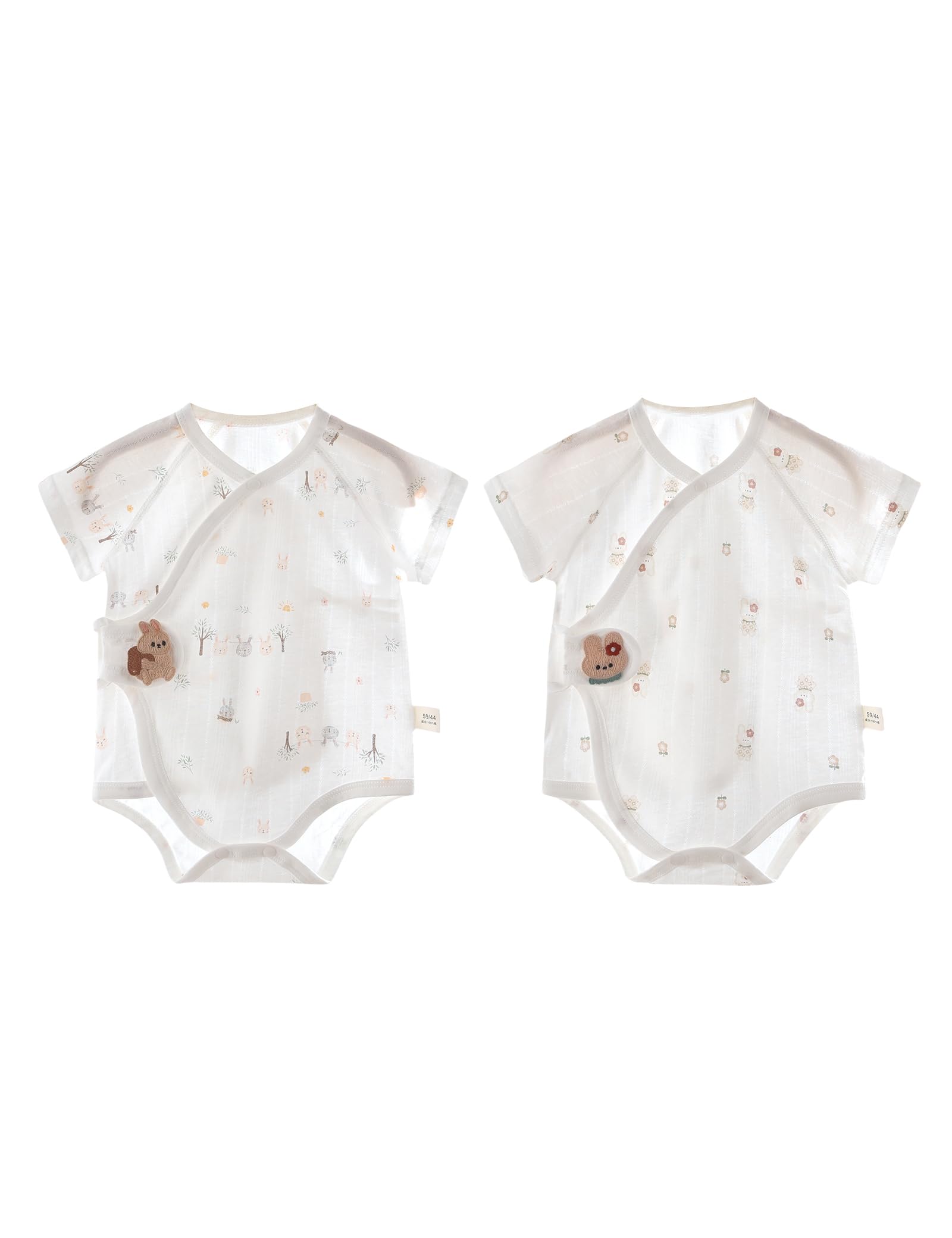 【送料無料】[HAYAHARU] ベビー ロンパース 夏 薄手 カバーオール 2枚セット コットン100％ 赤ちゃん服 肌着 新生児服 女の子 男の子 可愛い 動物柄 出産祝い プレセント 色：半袖D、サイズ：59cm（3-6ヶ月）