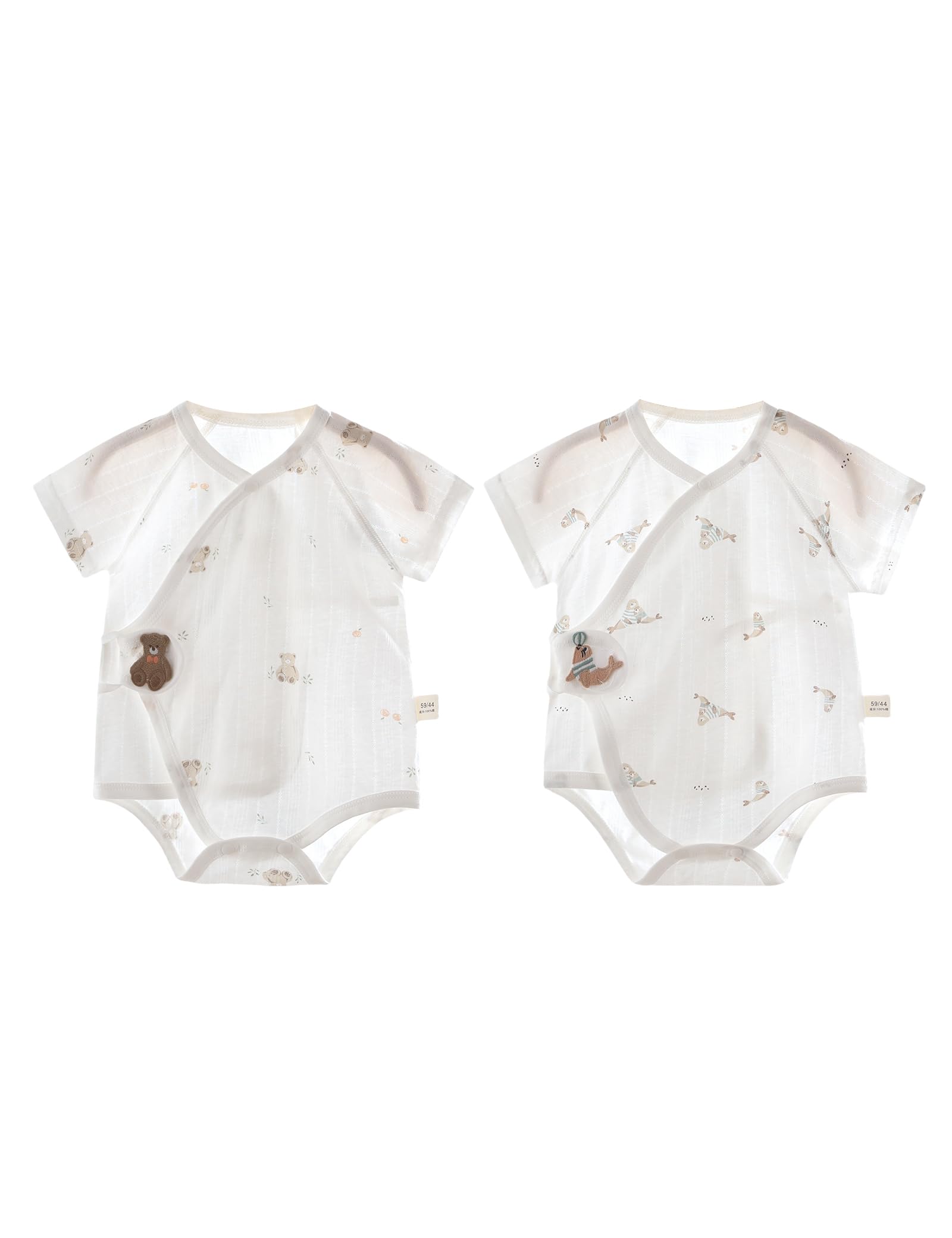 【送料無料】[HAYAHARU] ベビー ロンパース 夏 薄手 カバーオール 2枚セット コットン100％ 赤ちゃん服 肌着 新生児服 女の子 男の子 可愛い 動物柄 出産祝い プレセント 色：半袖C、サイズ：59cm（3-6ヶ月）
