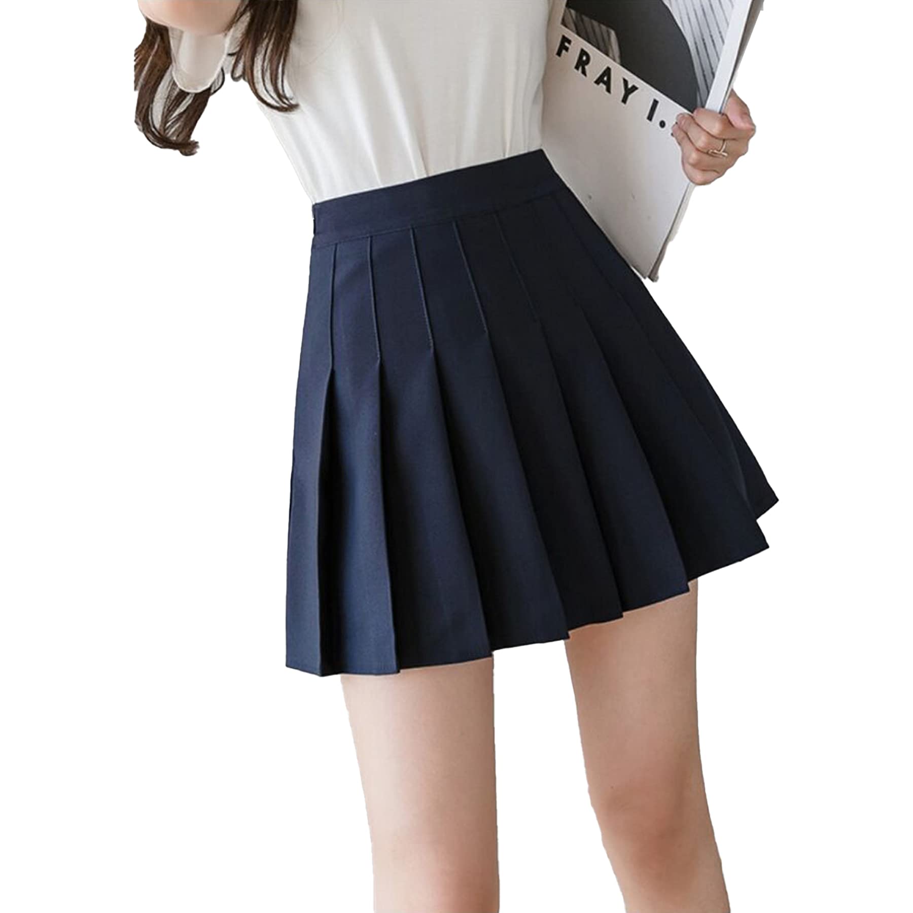 【送料無料】[HDONYUI] 制服 スカート 黒 白 プリーツ スカートミニ ゴルフスカート テニス インナー付き ひざ丈 無地 通学 ハイウェスト ひざ丈 コスチューム セーラー服 卒業式 ミニスカ 色：ネイビー、サイズ：2XL