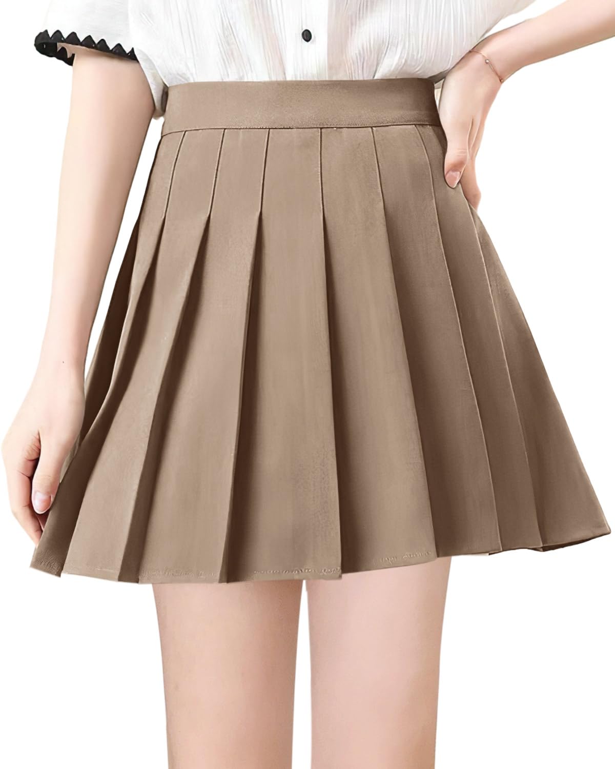 【送料無料】[HDONYUI] 制服 スカート 黒 白 プリーツ スカートミニ ゴルフスカート テニス インナー付き ひざ丈 無地 通学 ハイウェスト ひざ丈 コスチューム セーラー服 卒業式 ミニスカ 色：カーキ、サイズ：L