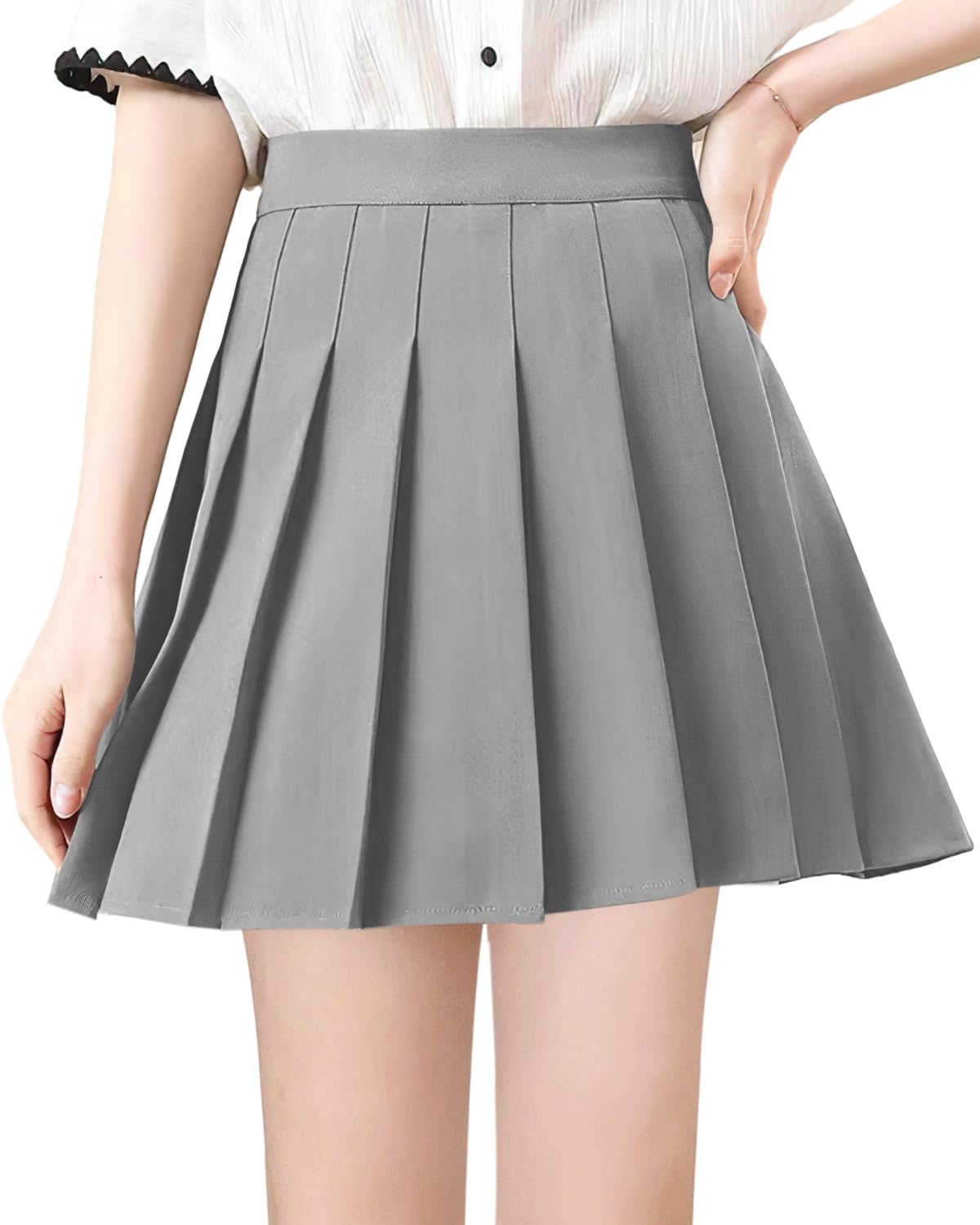 【送料無料】[HDONYUI] 制服 スカート 黒 白 プリーツ スカートミニ ゴルフスカート テニス インナー付き ひざ丈 無地 通学 ハイウェスト ひざ丈 コスチューム セーラー服 卒業式 ミニスカ 色：グレー、サイズ：XL