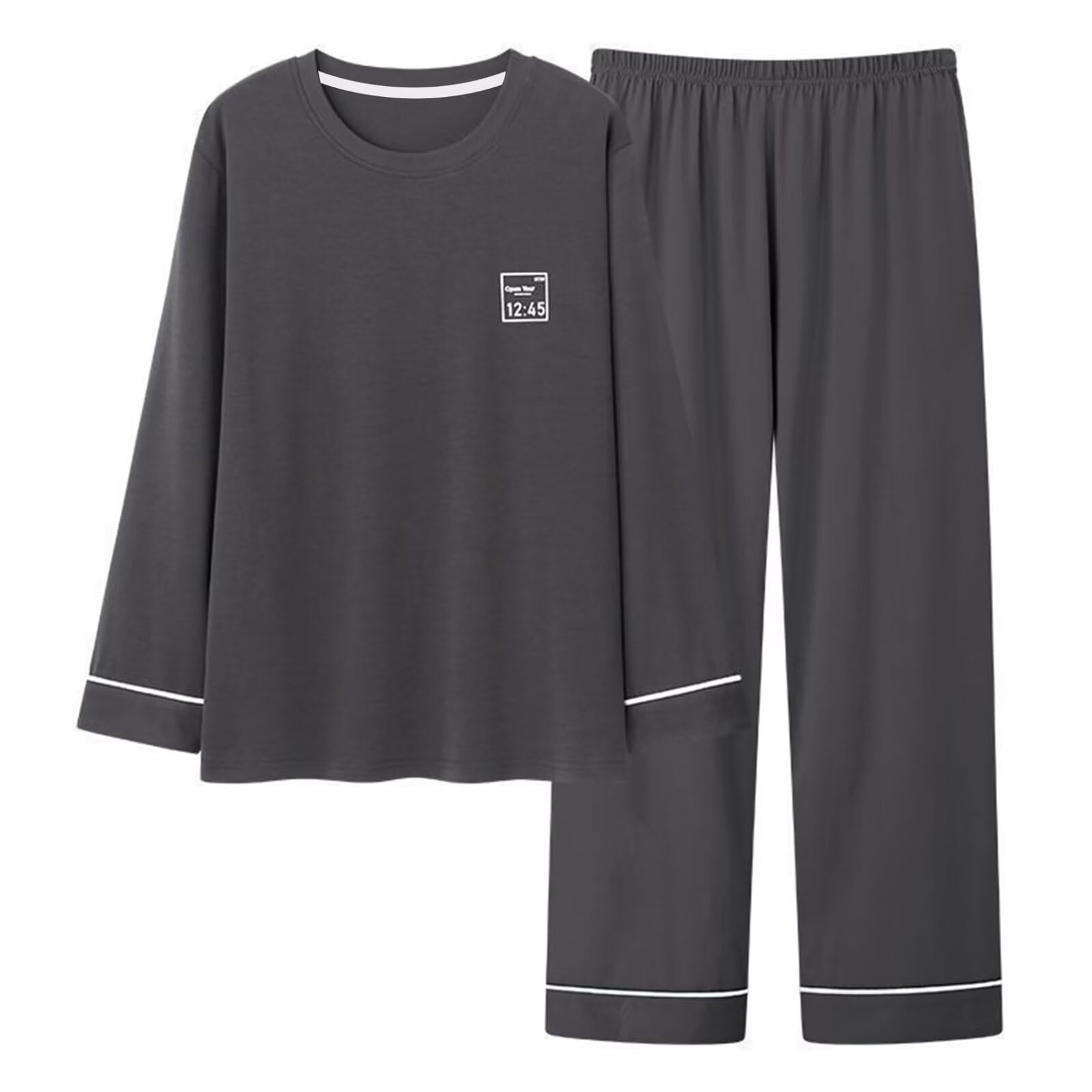 【送料無料】[HEWEAYTA] パジャマ メンズ 長袖 春夏秋 - ルームウェア 大きいサイズ 部屋着 上下セット 薄手 40-90KG ゆったり 綿 吸汗 通気 肌に優しい 色：05ダークグレー、サイズ：XL