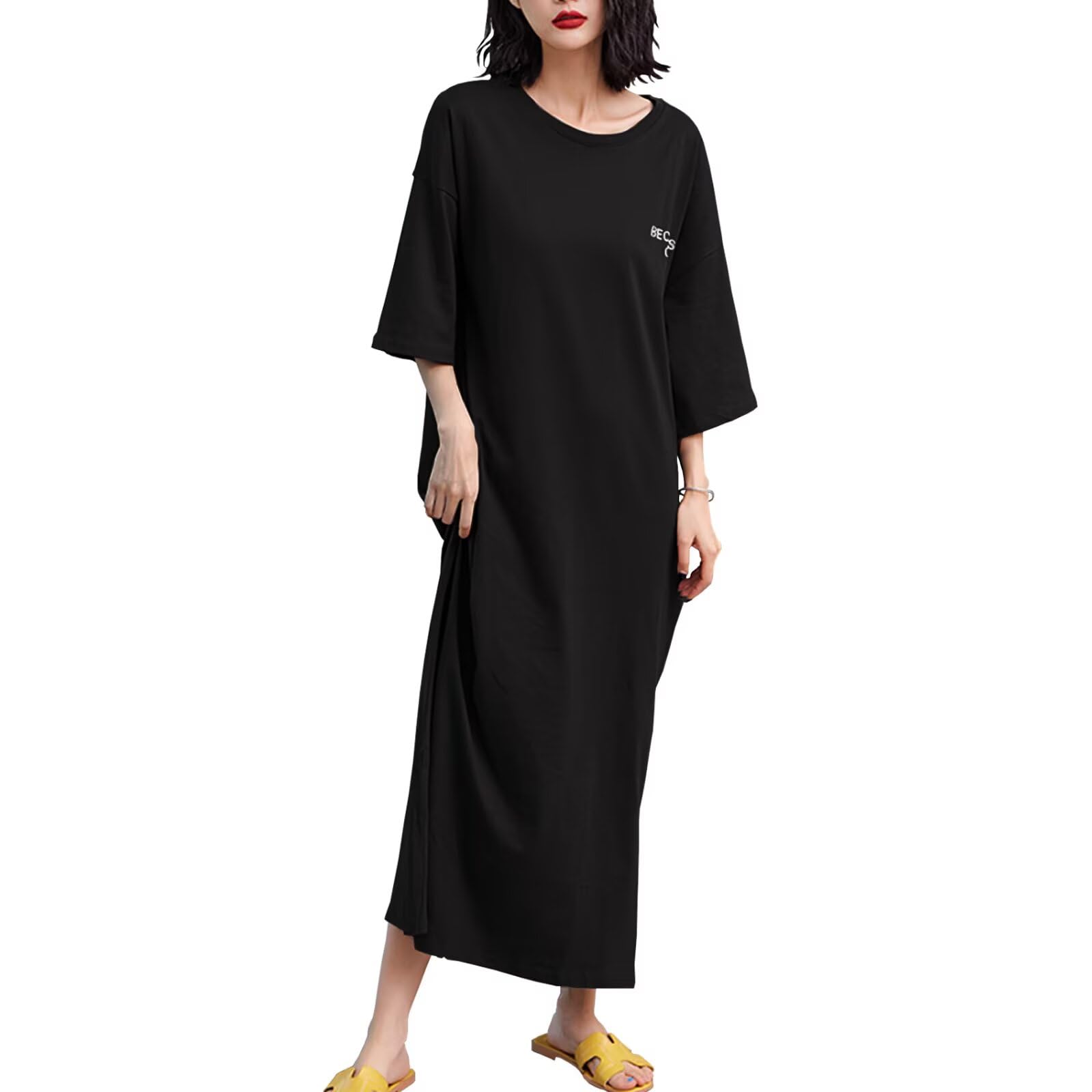 【送料無料】[HEWEAYTA] ルームワンピース レディース 半袖 丸首 - パジャマワンピース 綿 夏 ロング丈..