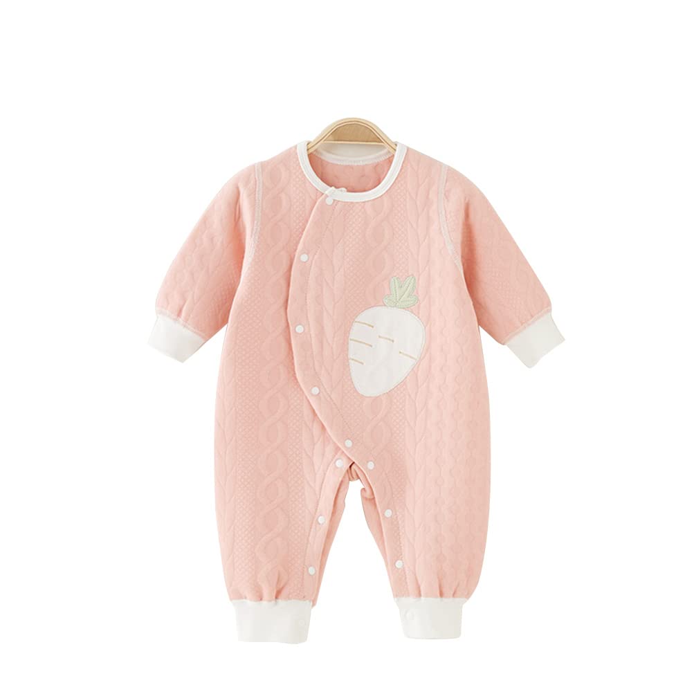 【送料無料】[HAYAHARU] ベビー服 長袖 カバーオール 新生児服 綿100% 赤ちゃん ロンパース ベビー 前開き 男の子 女の子 可愛い 着替え便利 寝巻 出産祝い 0-18ヶ月 色：1枚ピンク、サイズ：66