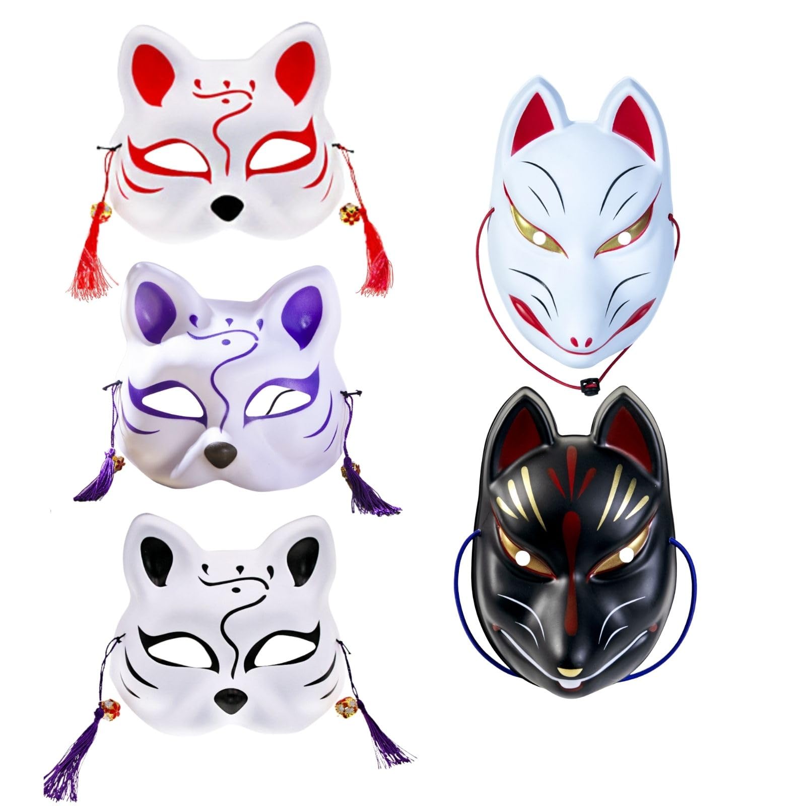 【送料無料】Archnote 狐面 きつねの面 狐 お面 キツネ 狐のお面 ハロウィン 仮面 白 黒 セット 色：全..