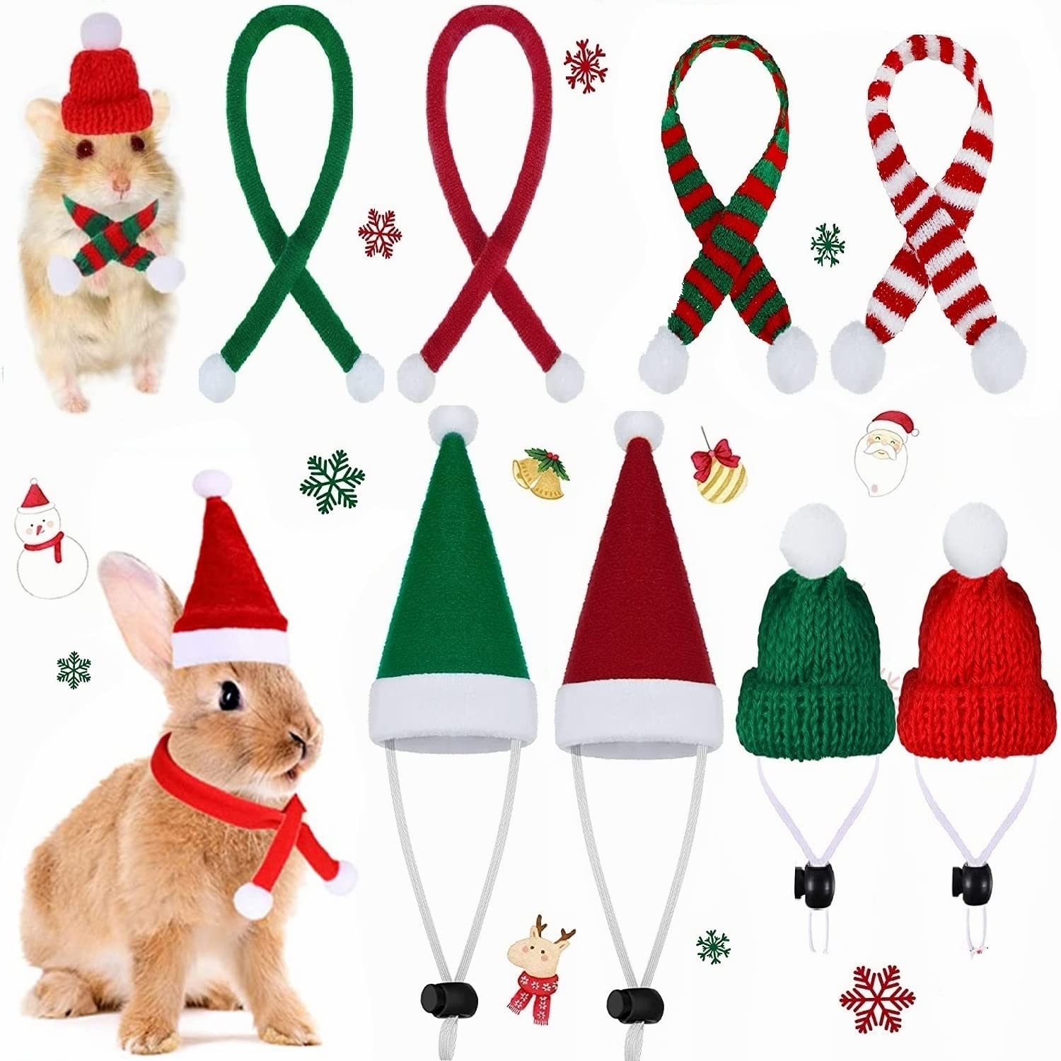 【送料無料】Little Bean 小動物用 クリスマス帽子 ハムスター サンタ ハット&スカーフ 8点セット サイ..