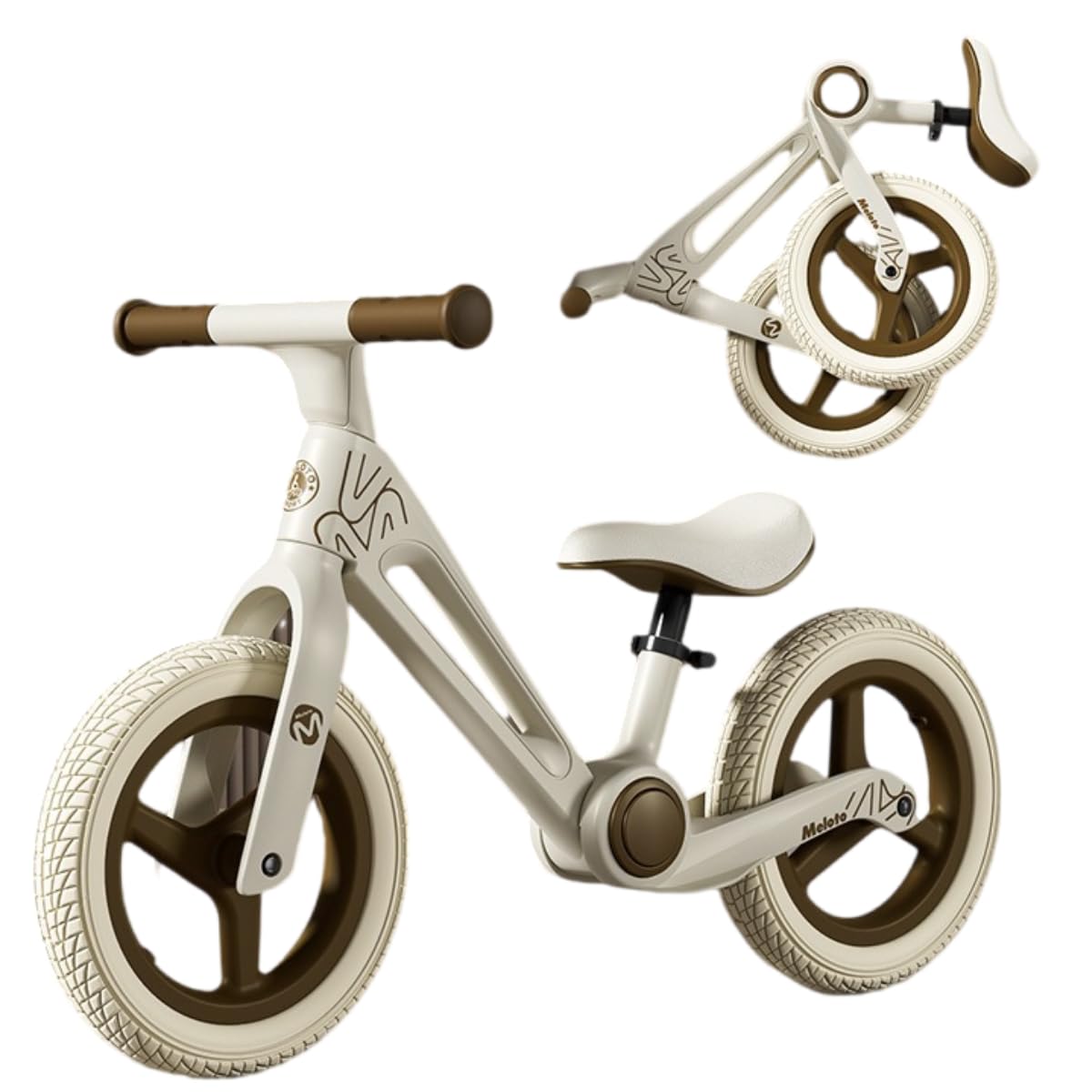 【送料無料】Little Bean ペダルなし自転車 キックバイク キッズバイク 12インチ エアタイヤ 折りたためる サドル調整可能 2～7歳 ワンタッチ組立 子供の誕生日プレゼント 色：カーキ、サイズ：12インチ（ノーパンクタイヤ）