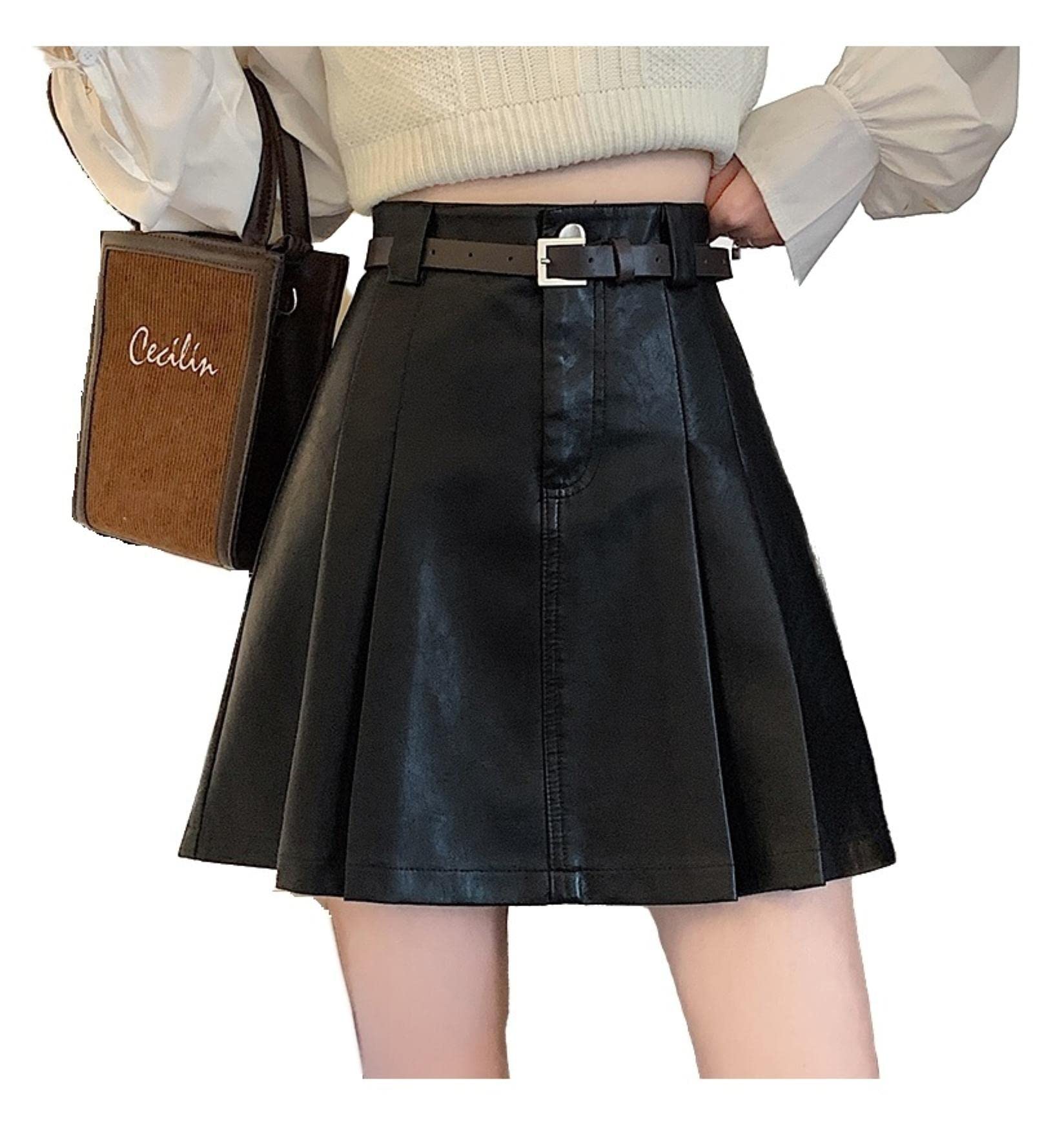 【送料無料】[House Yayoi] スカート レディース マイクロミニ ファスナー ミニ丈 無地 ハイウエスト 大人かわいい ひざ上丈 裏地付き スクール 女子高生 通学 通勤 春 夏 プリーツ Skirt 色：ブラック、サイズ：XL