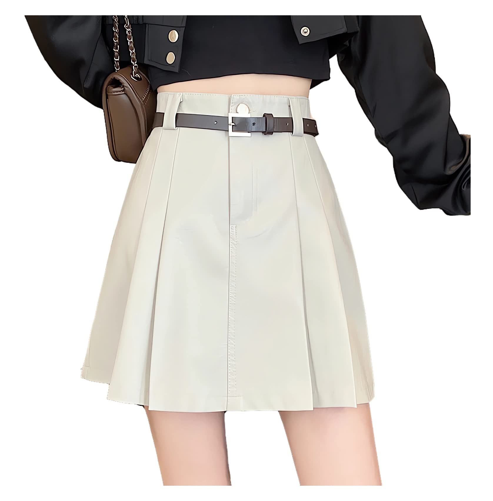 【送料無料】[House Yayoi] スカート レディース マイクロミニ ファスナー ミニ丈 無地 ハイウエスト 大人かわいい ひざ上丈 裏地付き スクール 女子高生 通学 通勤 春 夏 プリーツ Skirt 色：ホワイト、サイズ：L