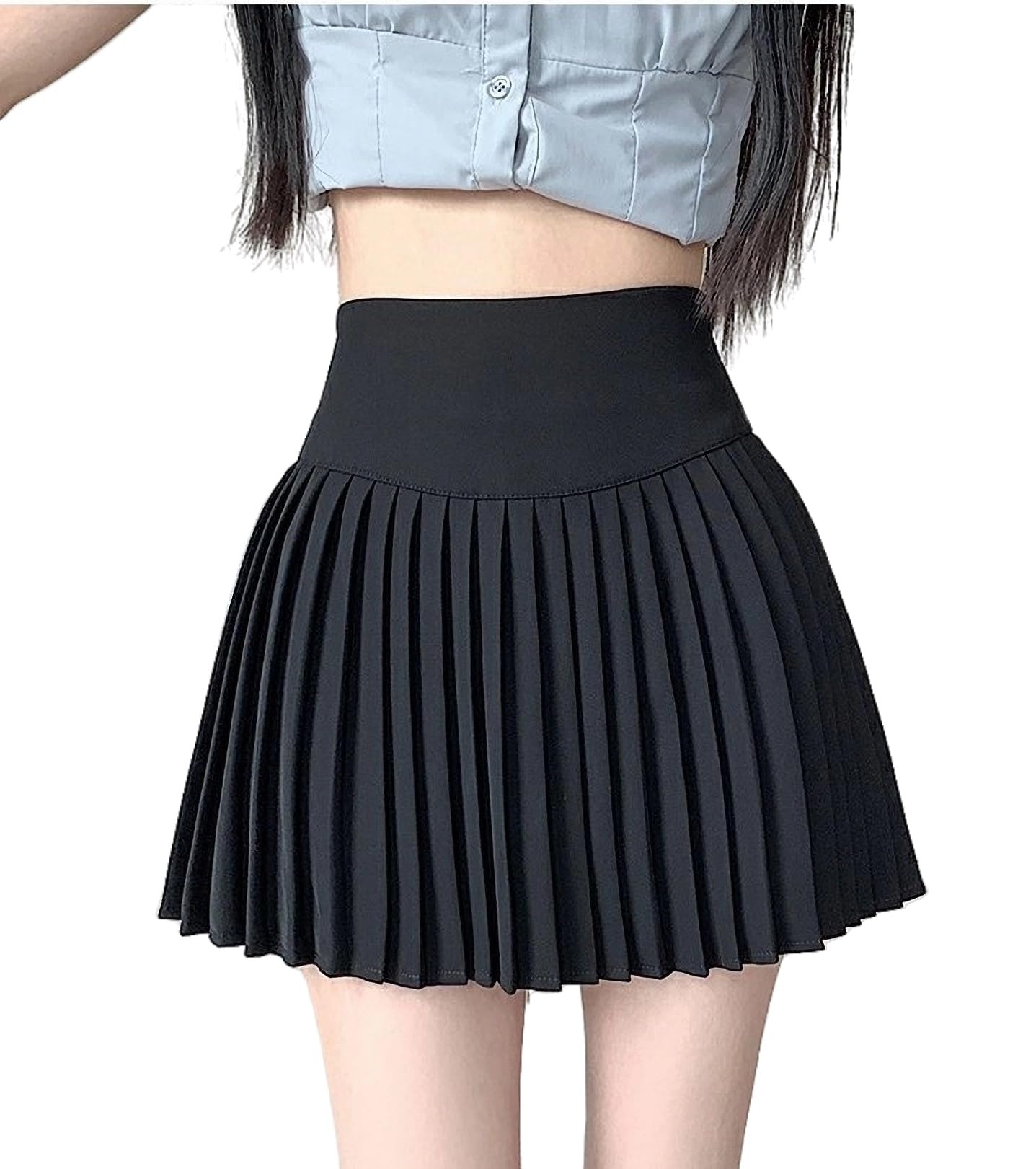 【送料無料】[House Yayoi] スカート レディース マイクロミニ ファスナー ミニ丈 無地 ハイウエスト 大人かわいい ひざ上丈 裏地付き スクール 女子高生 通学 通勤 春 夏 プリーツ Skirt 色：ブラック02、サイズ：M