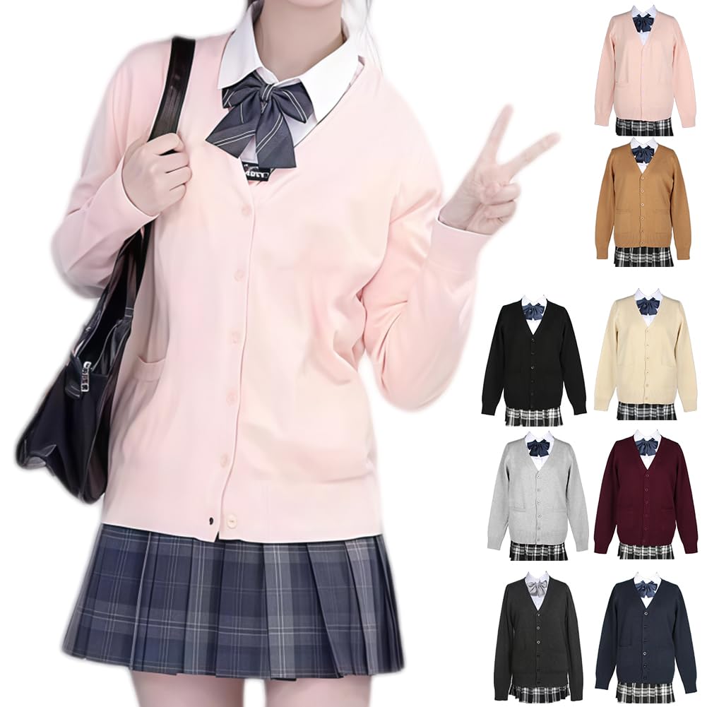 【送料無料】[HOTIAN] スクールカーディガン 女子 制服 Vネック スクールセーター 高校生 無地 ニット..