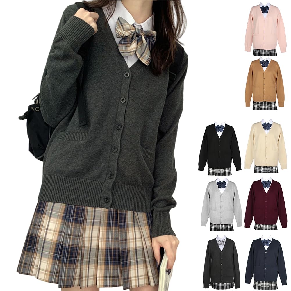 【送料無料】[HOTIAN] スクールカーディガン 女子 制服 Vネック スクールセーター 高校生 無地 ニット..