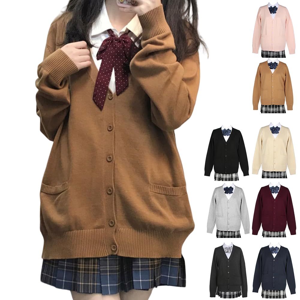 【送料無料】[HOTIAN] スクールカーディガン 女子 制服 Vネック スクールセーター 高校生 無地 ニット..