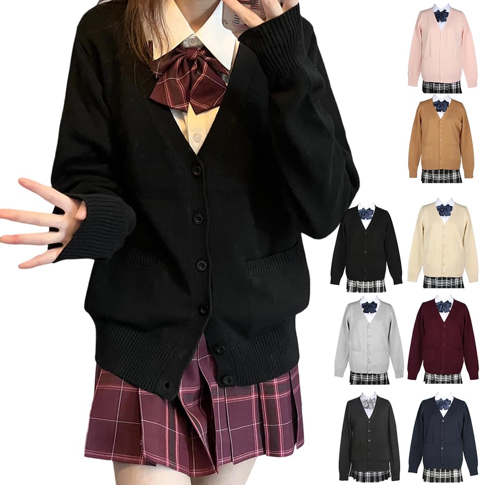 【送料無料】[HOTIAN] スクールカーディガン 女子 制服 Vネック スクールセーター 高校生 無地 ニット..