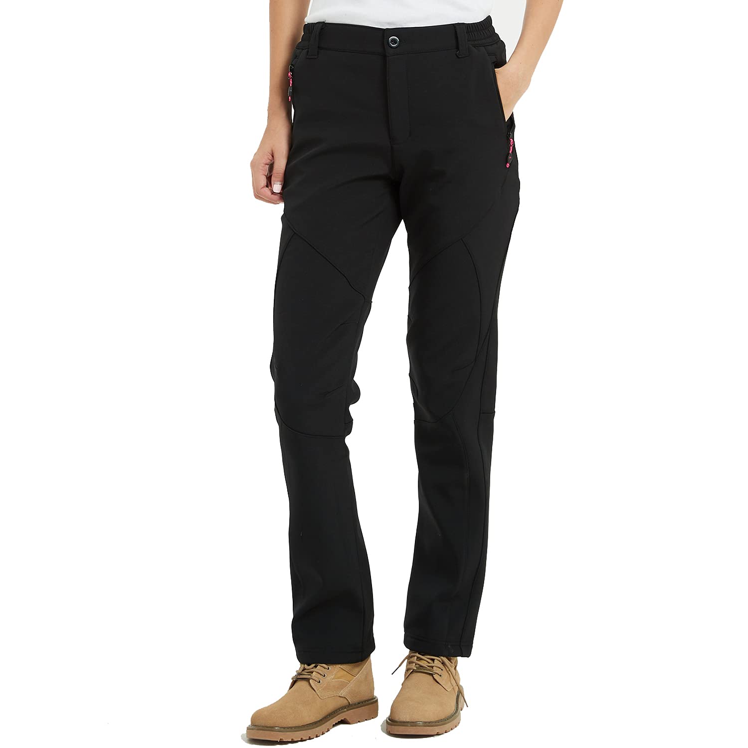 【送料無料】[FLYGAGA] トレッキングパンツ レディース 防寒パンツ 登山パンツ アウトドアパンツ 長ズボンクライミング 裏起毛 防風 防寒 厚手保温 防止ピリング防止 秋冬用 色：ブラック-やや厚1808、サイズ：L