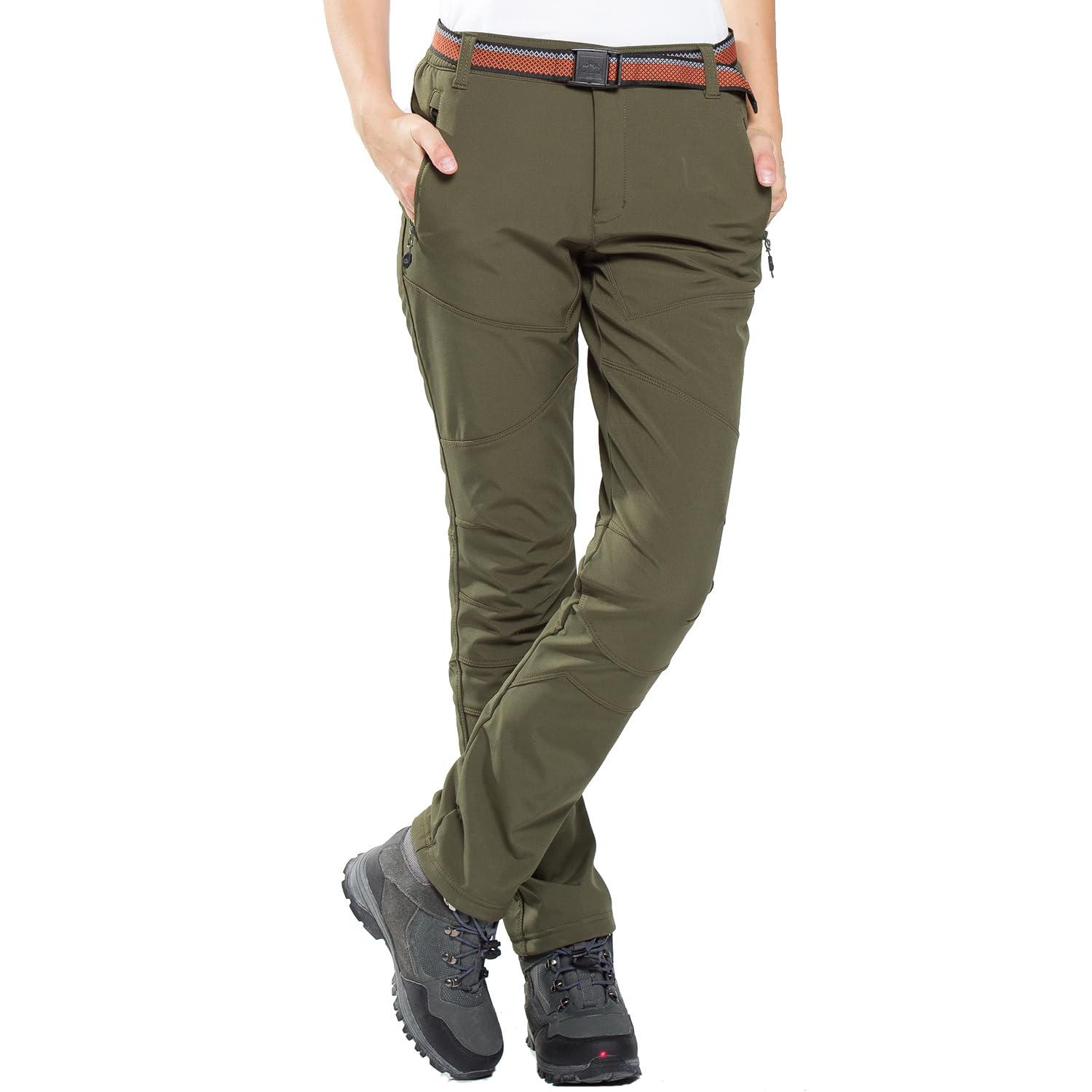 【送料無料】[FLYGAGA] トレッキングパンツ レディース 防寒パンツ 登山パンツ アウトドアパンツ 長ズボンクライミング 裏起毛 防風 防寒 厚手保温 防止ピリング防止 秋冬用 色：アーミーグリン-厚め1608、サイズ：M