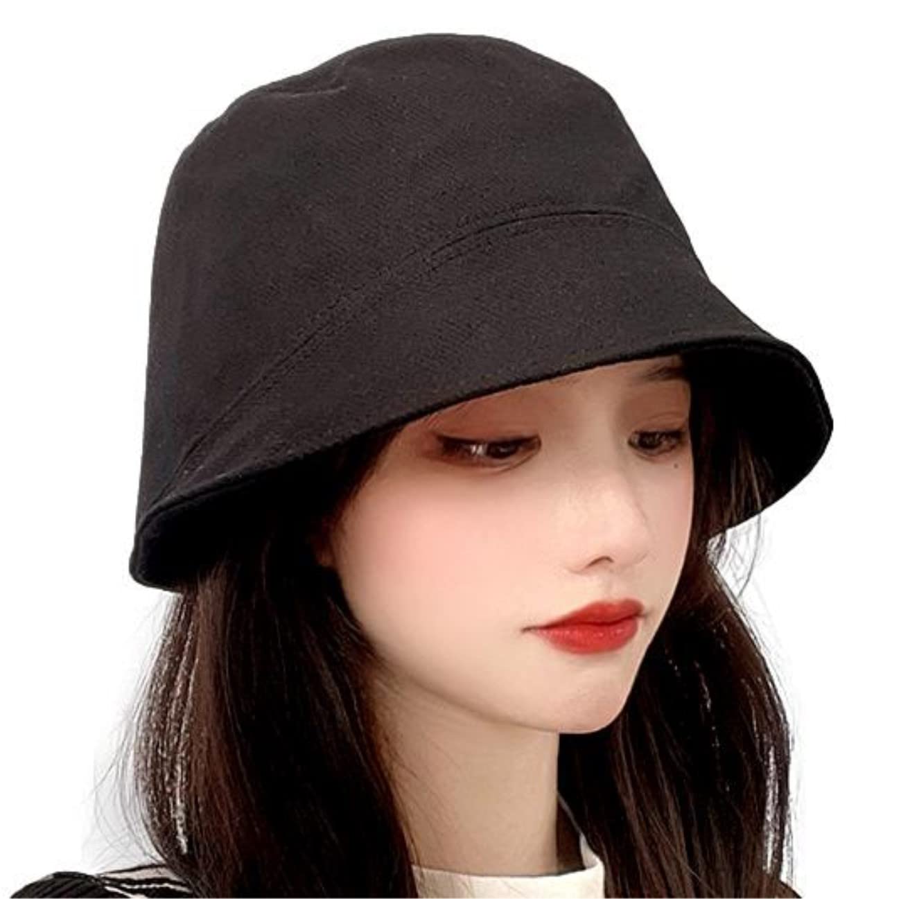 【送料無料】[Nestkanina] バケットハット 無地 ベーシック バケハ 小顔 帽子 ハット UV対策 アウトドア オールシーズン オシャレ おしゃれ お出かけ お洒落 レディース HAT010 色：ブラック、サイズ：Free Size