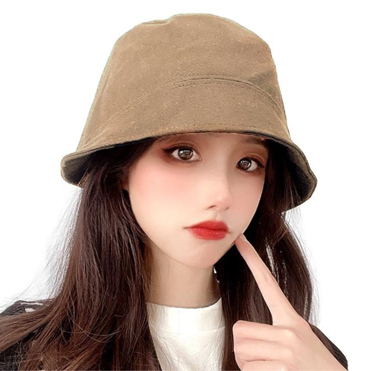 【送料無料】[Nestkanina] バケットハット 無地 ベーシック バケハ 小顔 帽子 ハット UV対策 アウトドア オールシーズン オシャレ おしゃれ お出かけ お洒落 レディース HAT010 色：カーキ、サイズ：Free Size