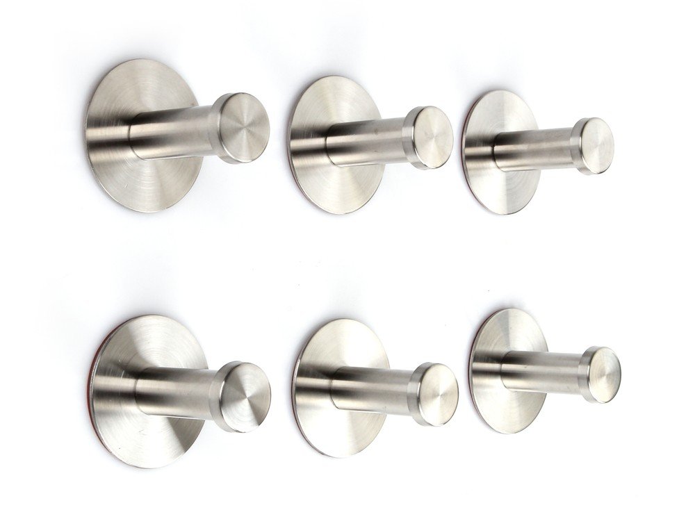 【送料無料】Elizabeth 超強力 フック粘着 6本パック 3Mステッカー フル 304ステンレススチール 壁掛け ウォールフック 色:シルバー