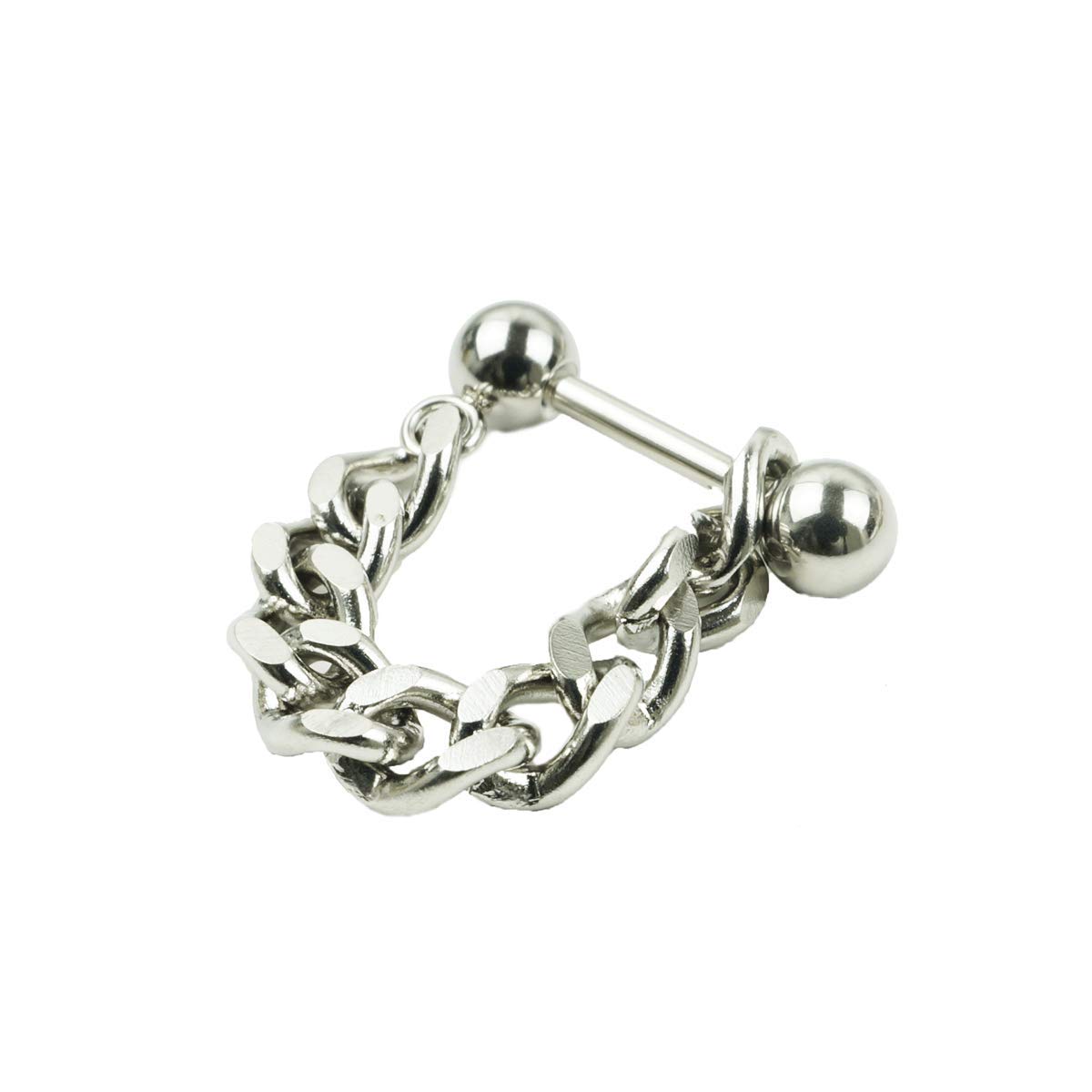 【送料無料】[ATK21] 片耳用（1個売り）チェーン バーベル ボディピアス 16G シンプル ステンレス メンズ レディース ユニセックス アクセサリー 色：シルバー