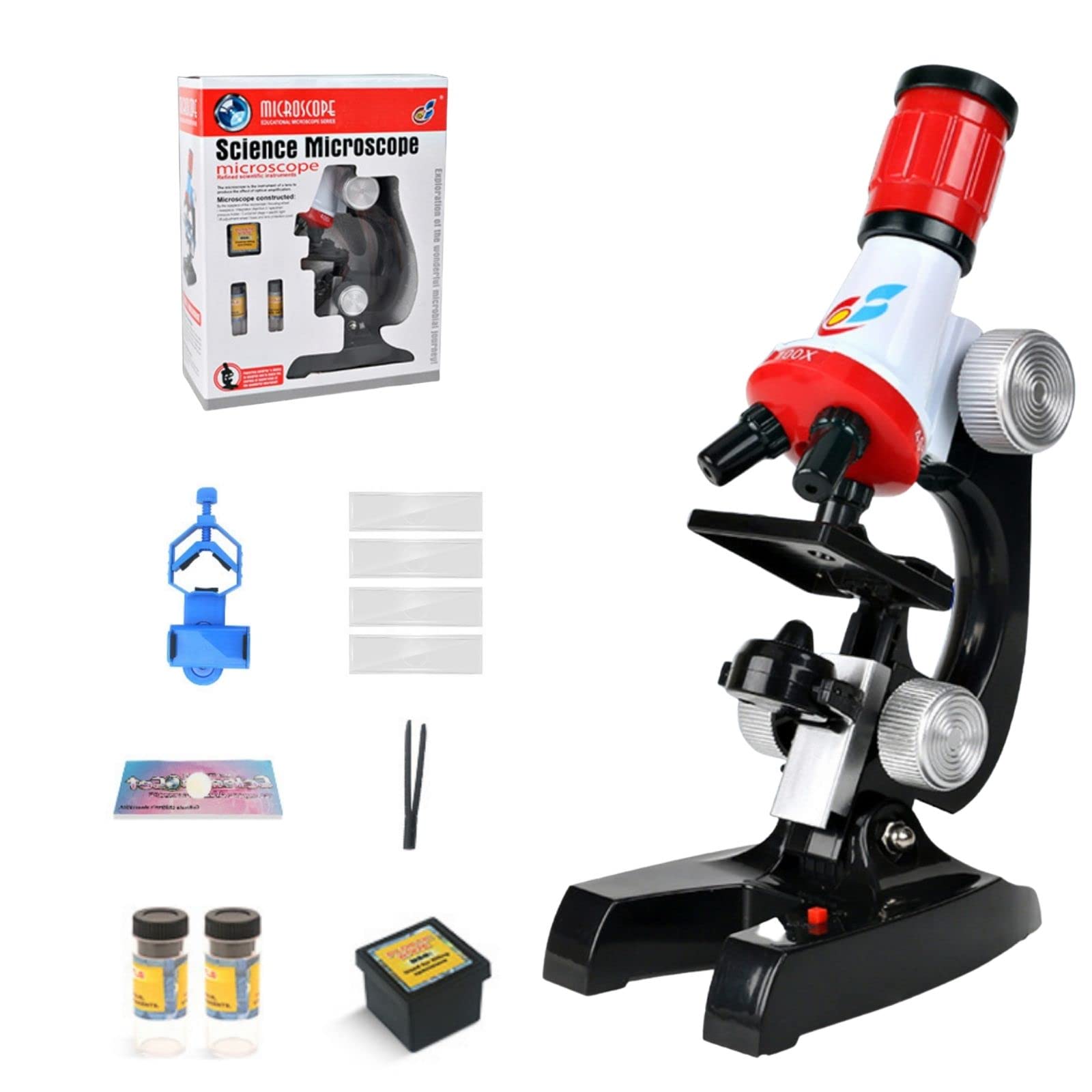 【送料無料】PLEAVIT 顕微鏡 セット 小学生 中学生 こども 100-1200倍 スマホアダプター付き カメラ 撮影 色:ブラック