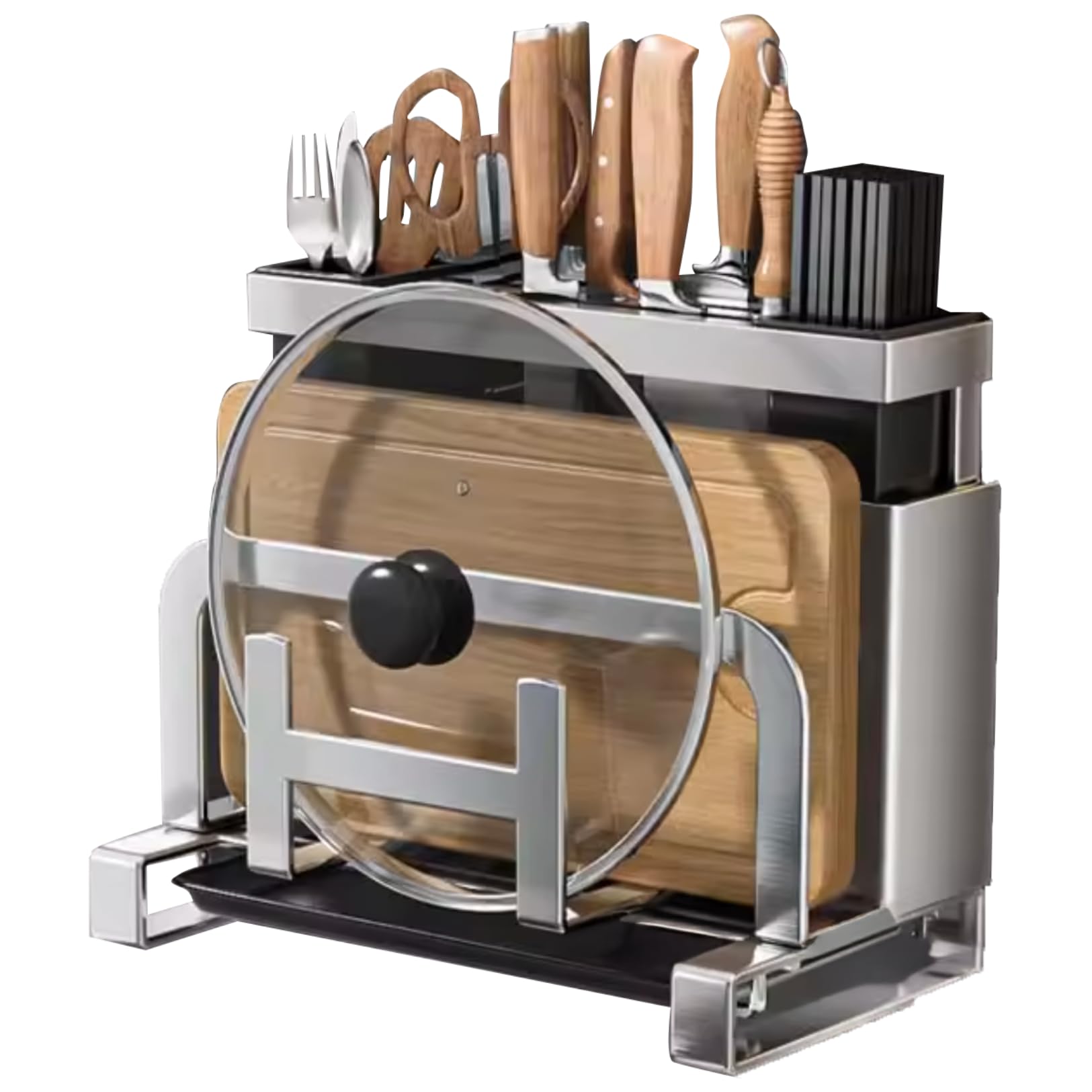 【送料無料】PLEAVIT まな板スタンド 包丁立て 鍋蓋スタンド お箸立て キッチン用収納ラック 多機能 水..