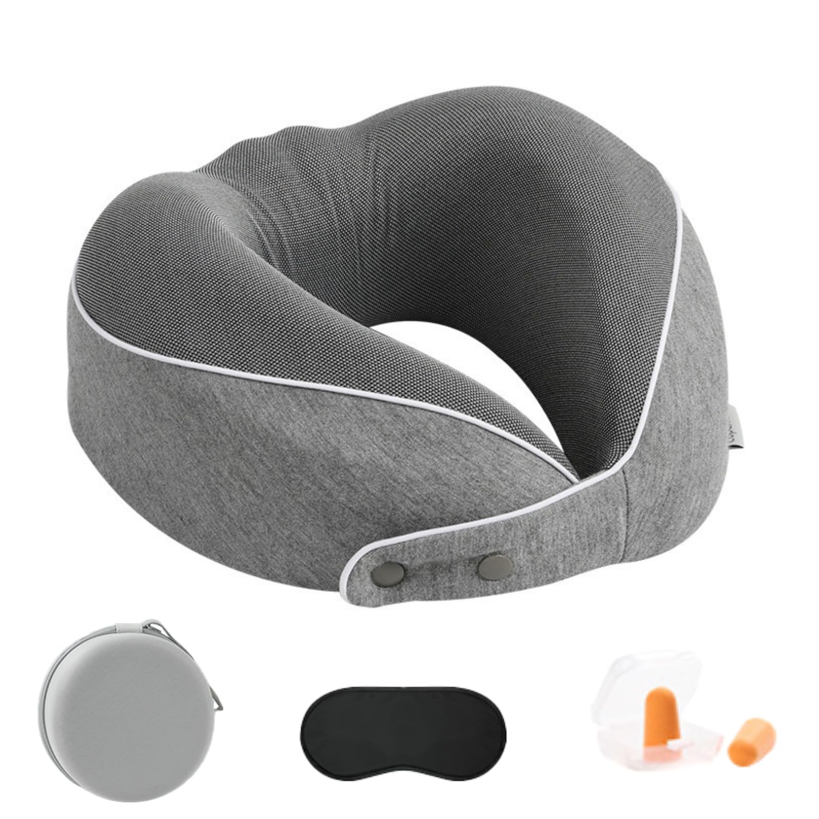 【送料無料】PLEAVIT ネックピロー コンパクト 持ち運び ケース付き 首枕 飛行機 旅行 携帯枕 低反発 クッション 色：ダークグレー