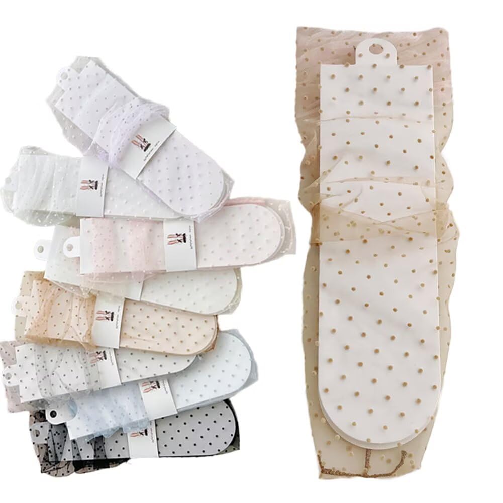 【送料無料】[Eukkis] シースルー水玉柄クルーソックス 透明チュール春夏用薄手カラー靴下 可愛いドッ..