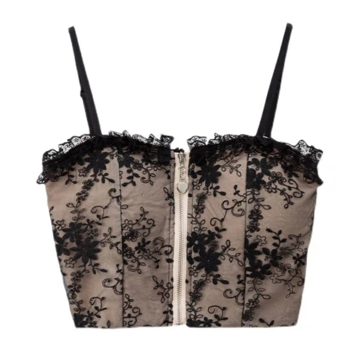 【送料無料】[Weuiean] キャミソール レディース レース トップス カップ付き ジッパーキャミソール キ..