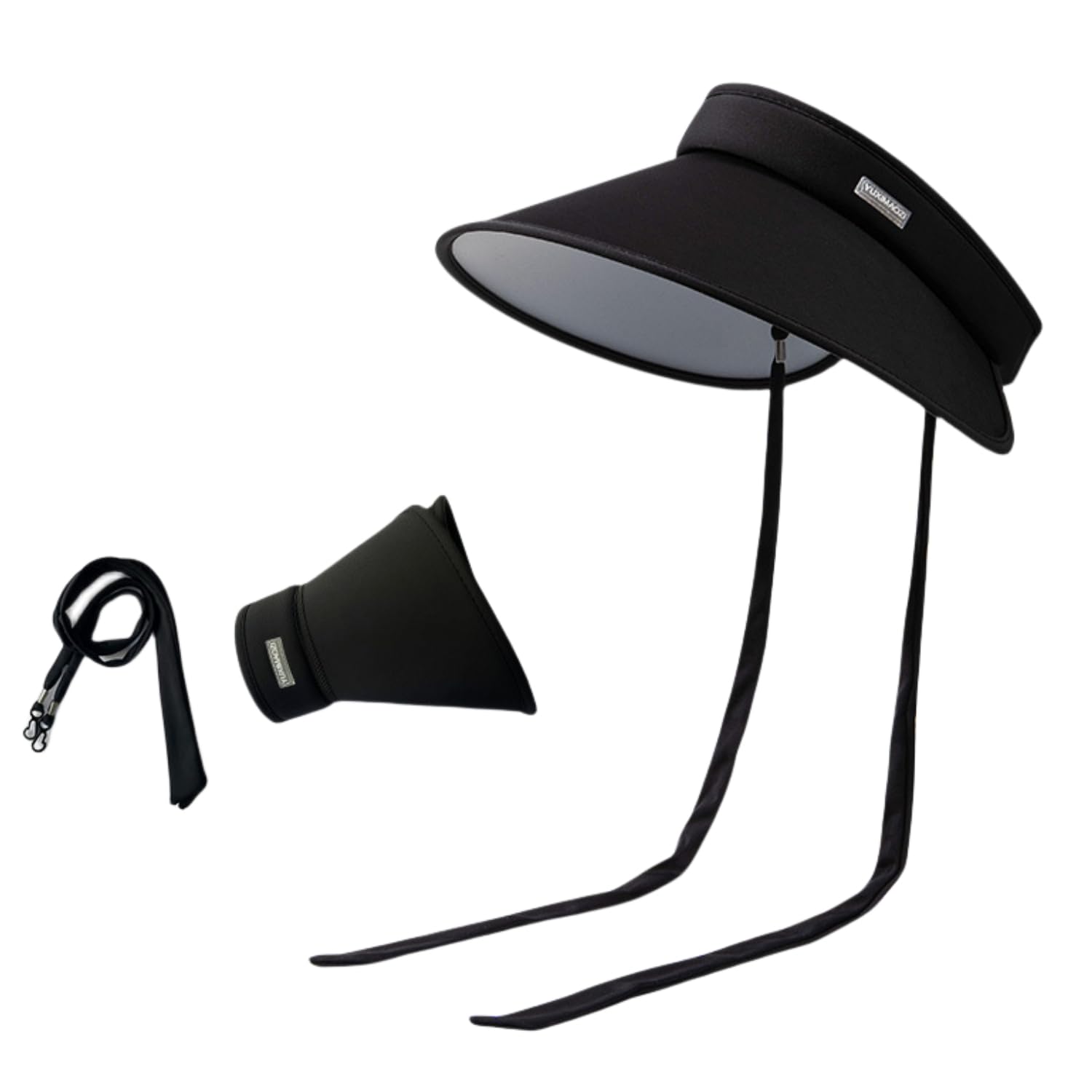 【送料無料】[Weuiean] レディース 2WAY リボン サンバイザー UVカット つば広 帽子 ハット キャップ 弾性コード付き サイズ調整 専用あごひも付属 紫外線対策 日焼け防止 DKD-014 色：ブラック、サイズ：55.0-60.0 cm