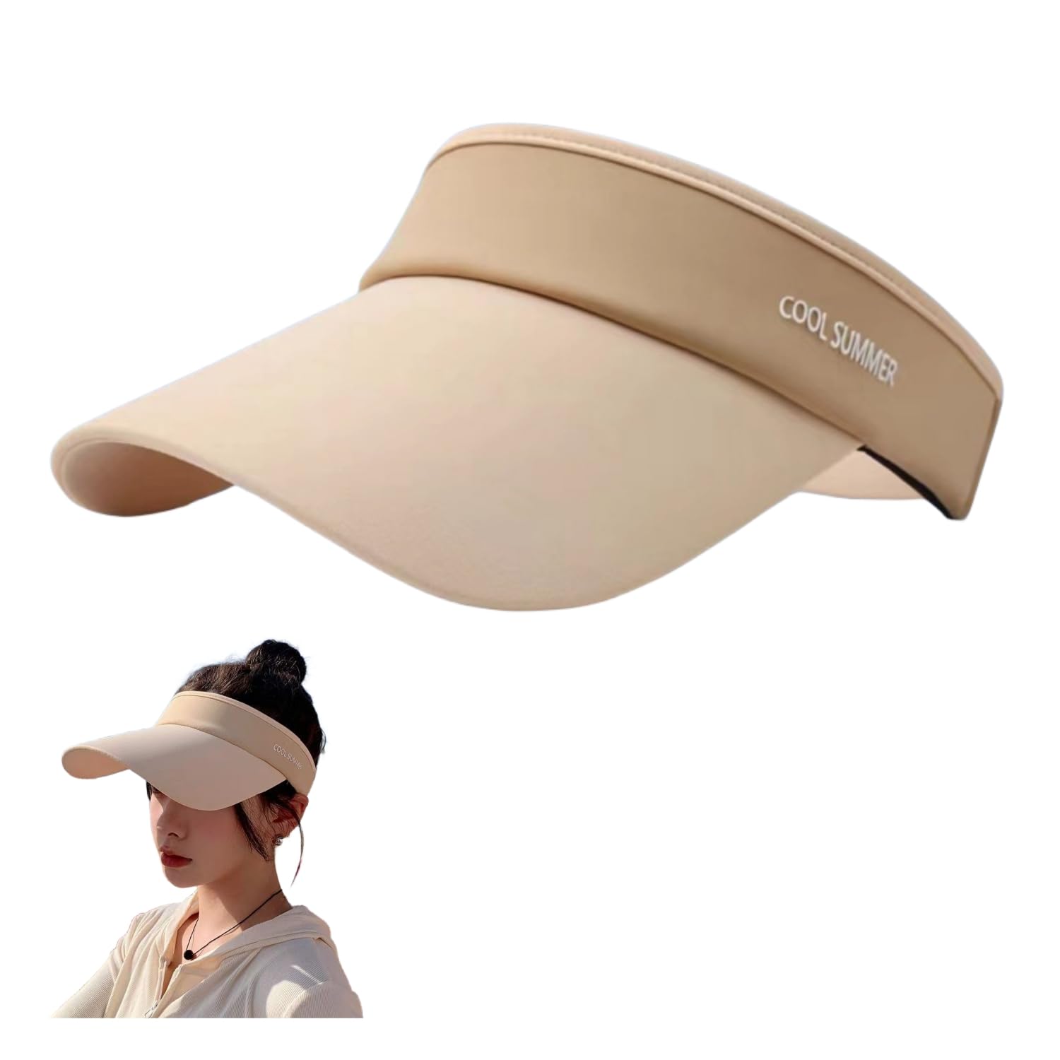 【送料無料】[Weuiean] サンバイザー レディース UVカット キャップ つば広 帽子 紫外線対策 日焼け防止 弾性コード付き サイズ調整 軽量 男女兼用 SHSE-016 色：カーキ、サイズ：55.0-59.0 cm