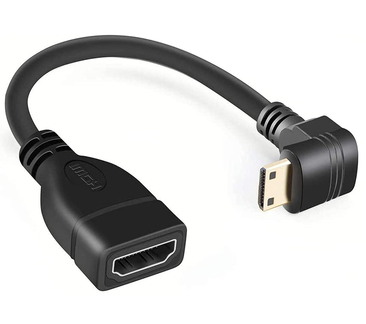 【送料無料】Sound Wave 【 Mini HDMI to HDMI L型（下向き90度角度付き） 】 Mini-HDMI オス to HDMIメスコンバータアダプタケーブ 3D 1080P 解像度対応 0.15M/ブラック + F.Wave オリジナル レザー調 MicroFiber お手入れクロス 色：ブラック、サイズ：下向き L型
