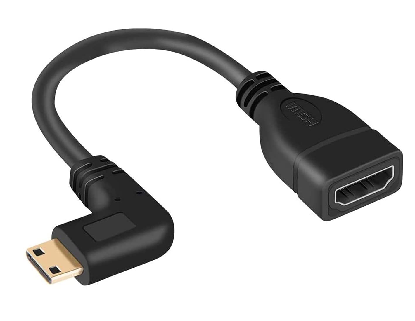 【送料無料】Cable Factory 【 Mini HDMI to HDMI L型（ 右向き90度角度付き） 】 Mini-HDMI オス to HDMI メス コンバータ アダプタケーブル 3D 1080P 解像度対応 0.15M/ブラック 15cm HDMI F-MiniM 色：ON/OFF 1M、サイズ：左向き L型