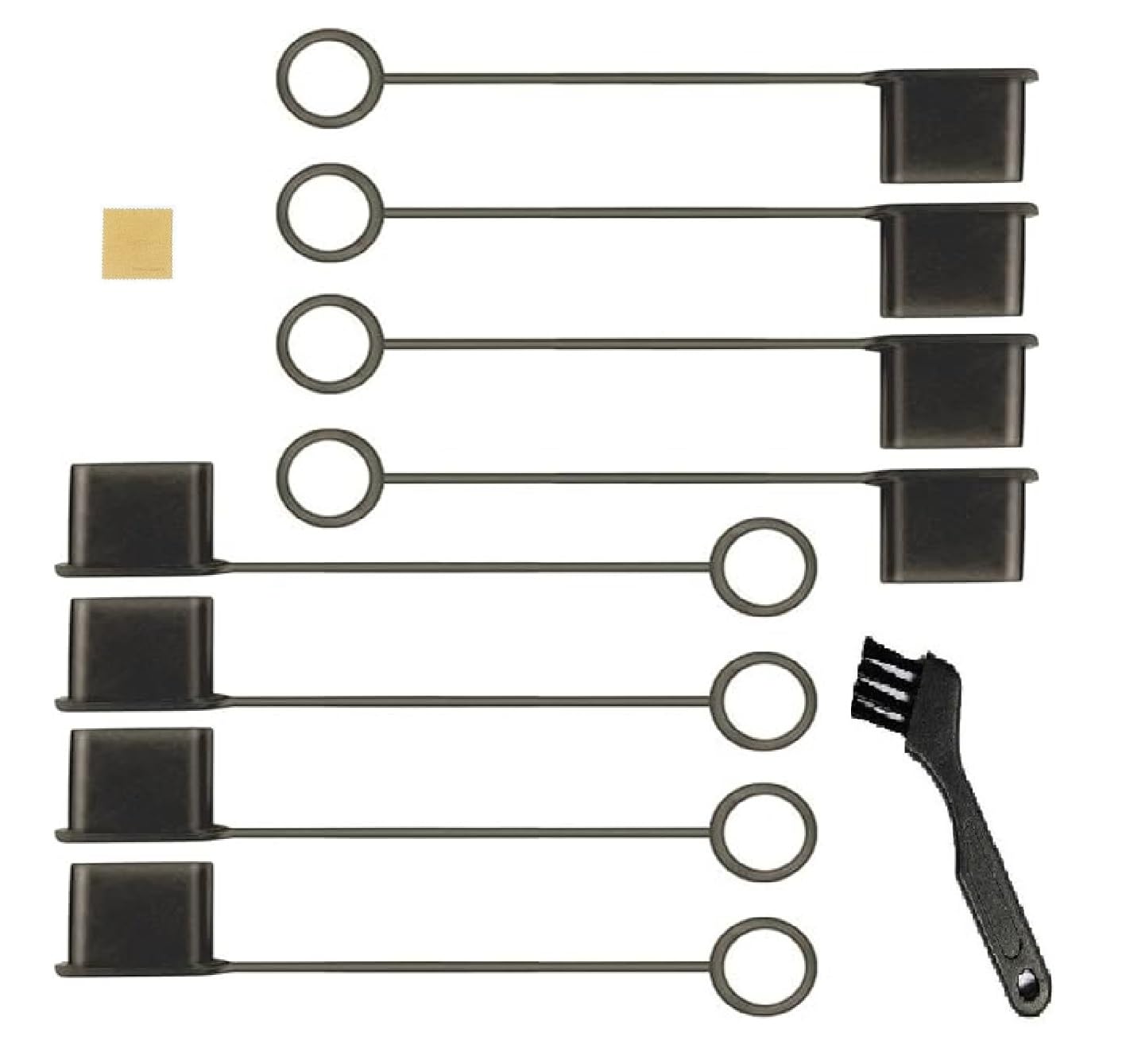 【送料無料】Wave Design【 ((シリコン製 USB A用 落下防止機能付 8個セット)) USB A(オス)コネクタ用防塵保護カバー 8個セット 】 + F.Wave マイクトファイバー お手入れクロス付 〜ご愛用品を傷つけない + パソコン、タブレット、電子機器等の サイズ：ブラック8個