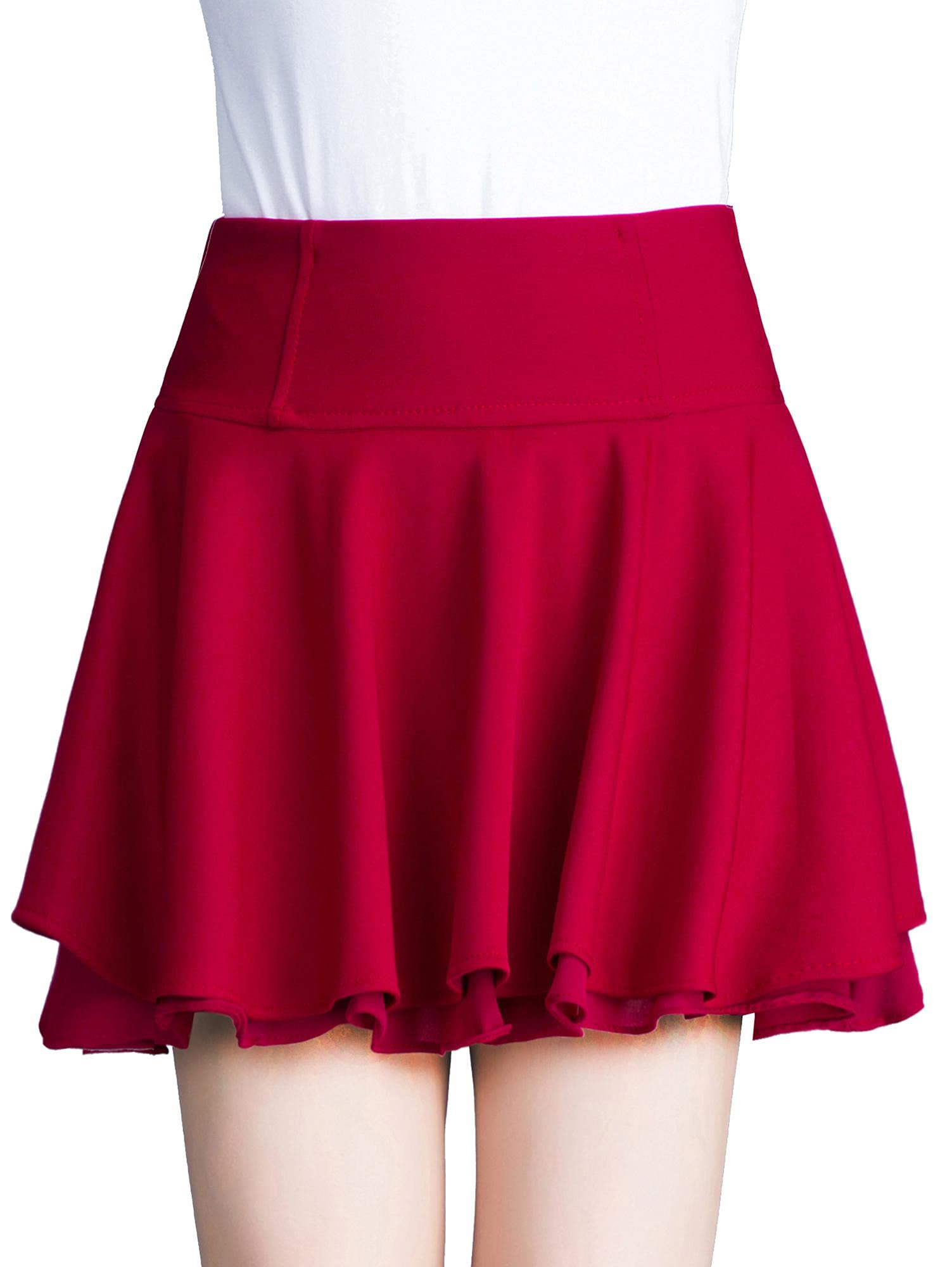 【送料無料】レディース シフォン 無地 スカート プリーツ ミニスカート ふんわり 可愛い 白 黒 色：36cm-赤-インナーパンツなし、サイズ：M