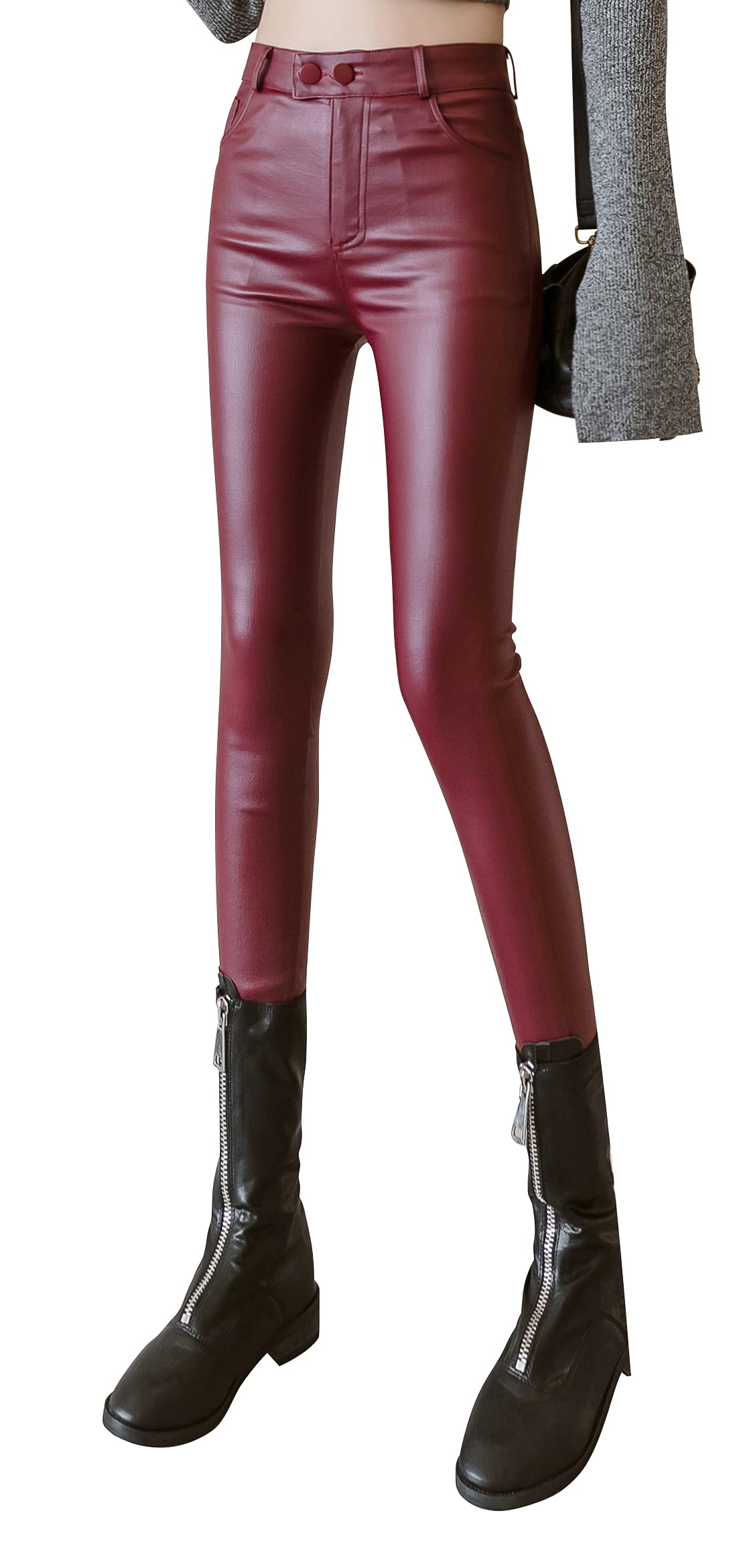 【送料無料】[Syvent] レディース PU レザー ロング パンツ 細身 合皮 スキニー シンプル カジュアル ..