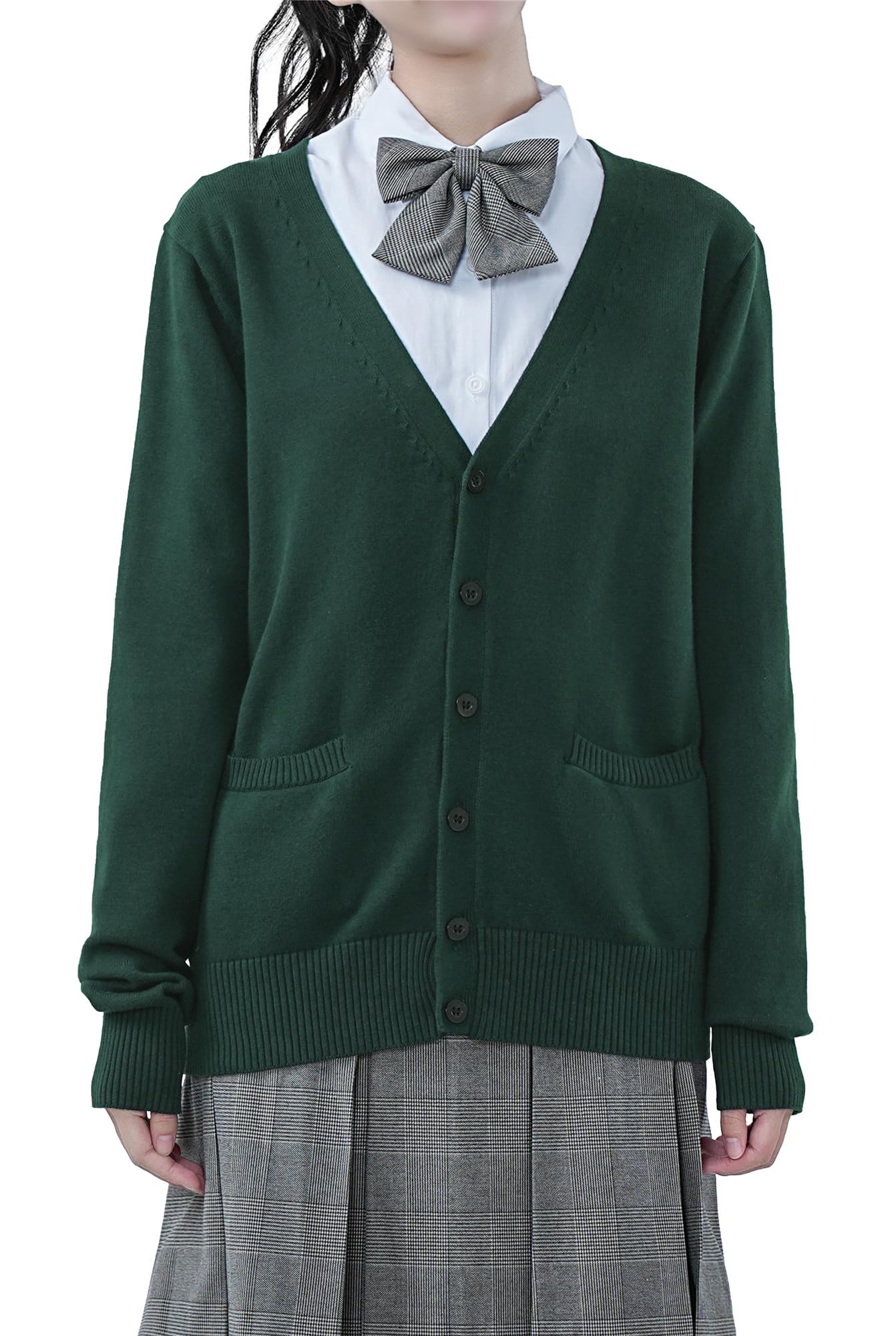【送料無料】[Sharphon] スクール 制服 カーディガン 綿100 Vネック ポケット 長袖 ニット 女子 セータ..