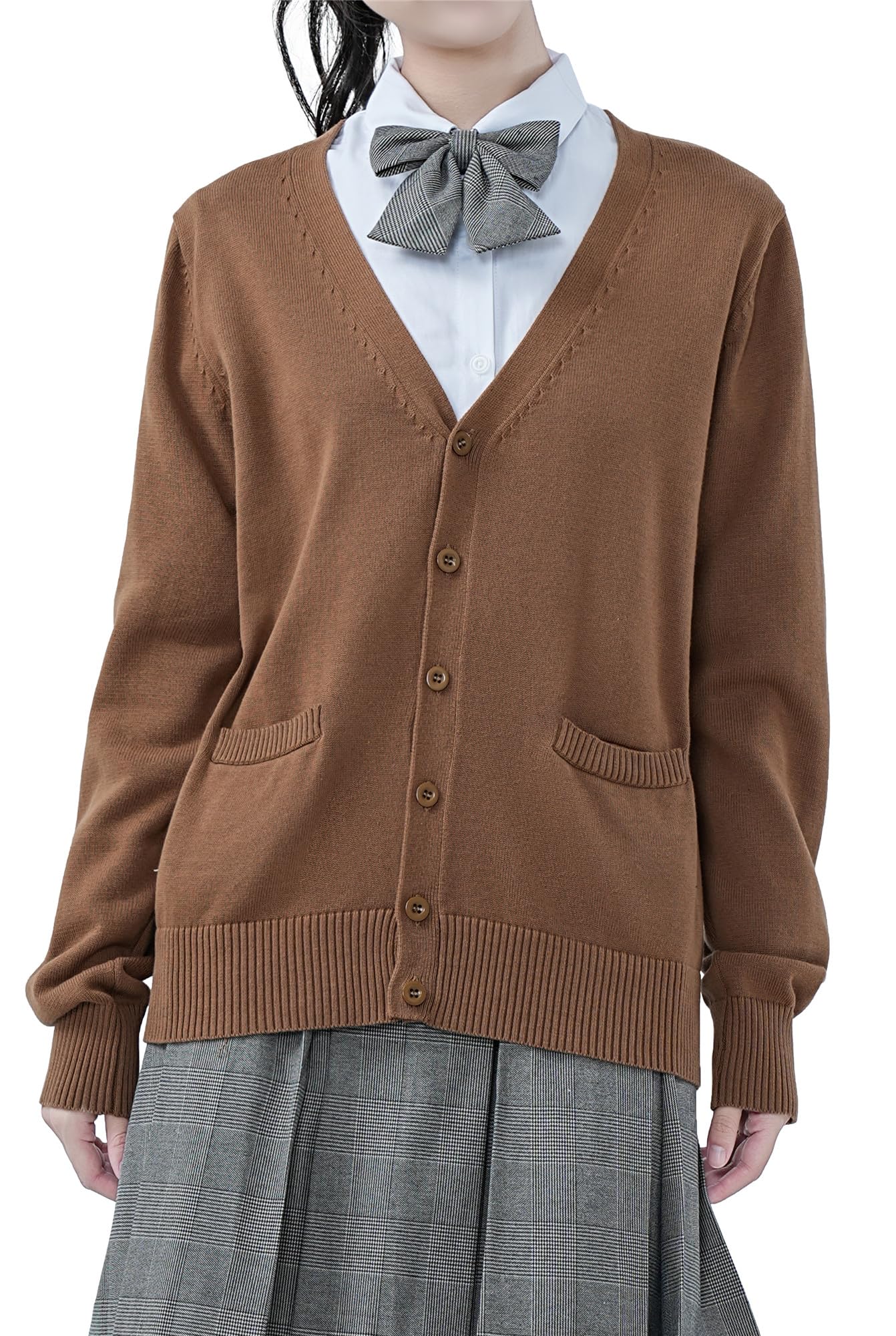【送料無料】[Sharphon] スクール 制服 カーディガン 綿100 Vネック ポケット 長袖 ニット 女子 セータ..