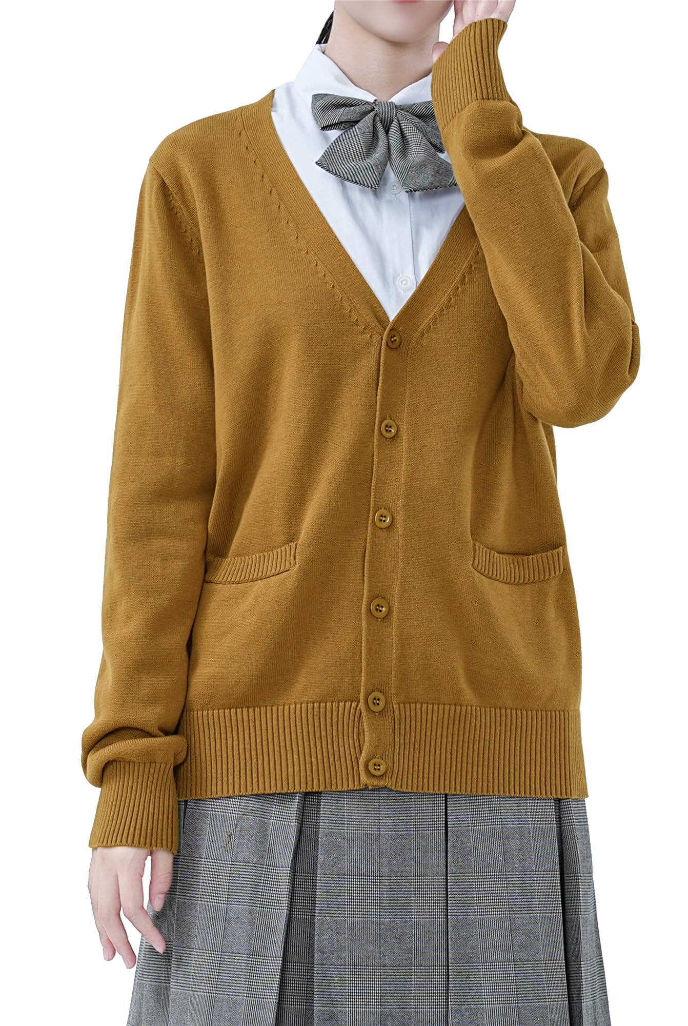 【送料無料】[Sharphon] スクール 制服 カーディガン 綿100 Vネック ポケット 長袖 ニット 女子 セータ..