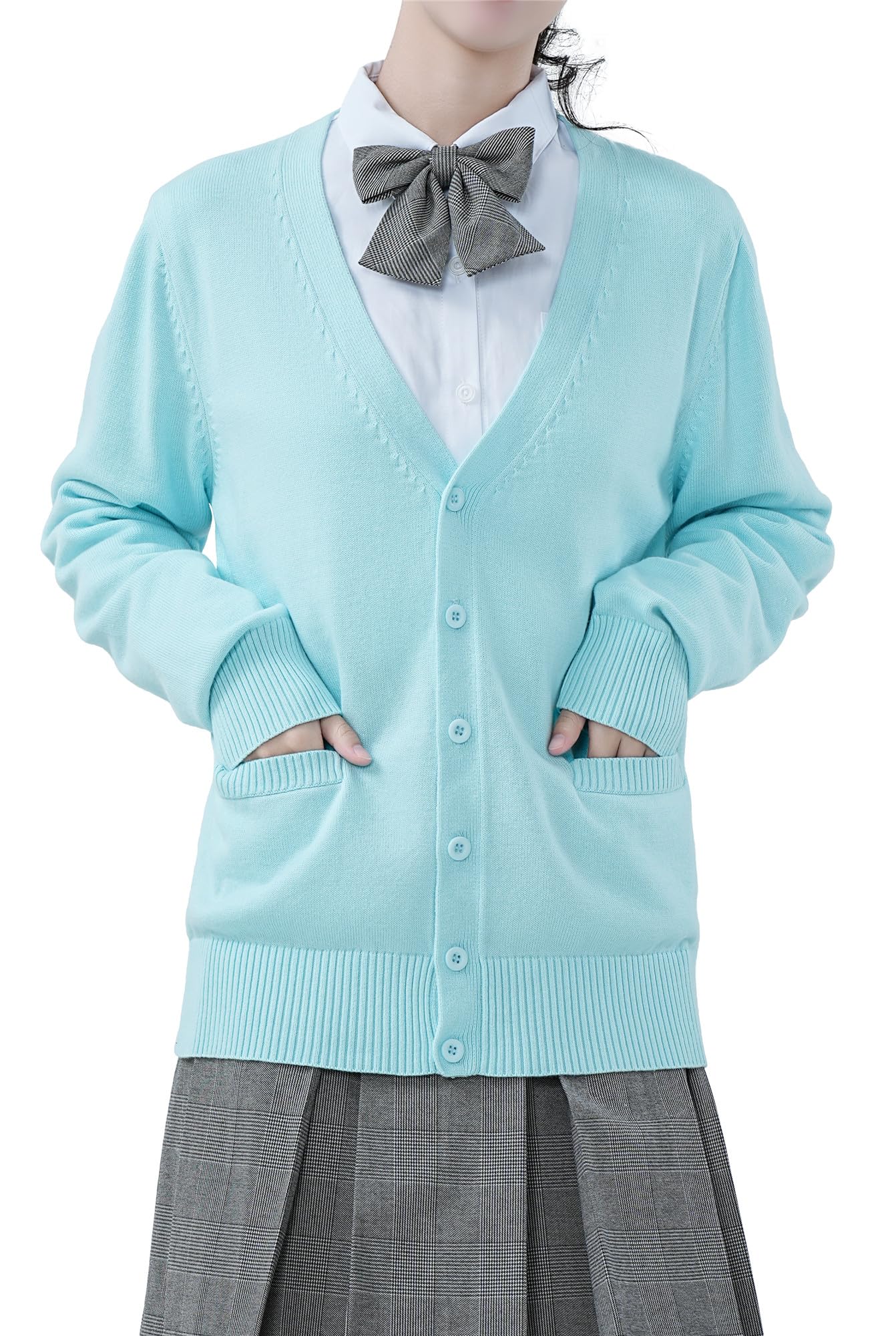 【送料無料】[Sharphon] スクール 制服 カーディガン 綿100 Vネック ポケット 長袖 ニット 女子 セータ..