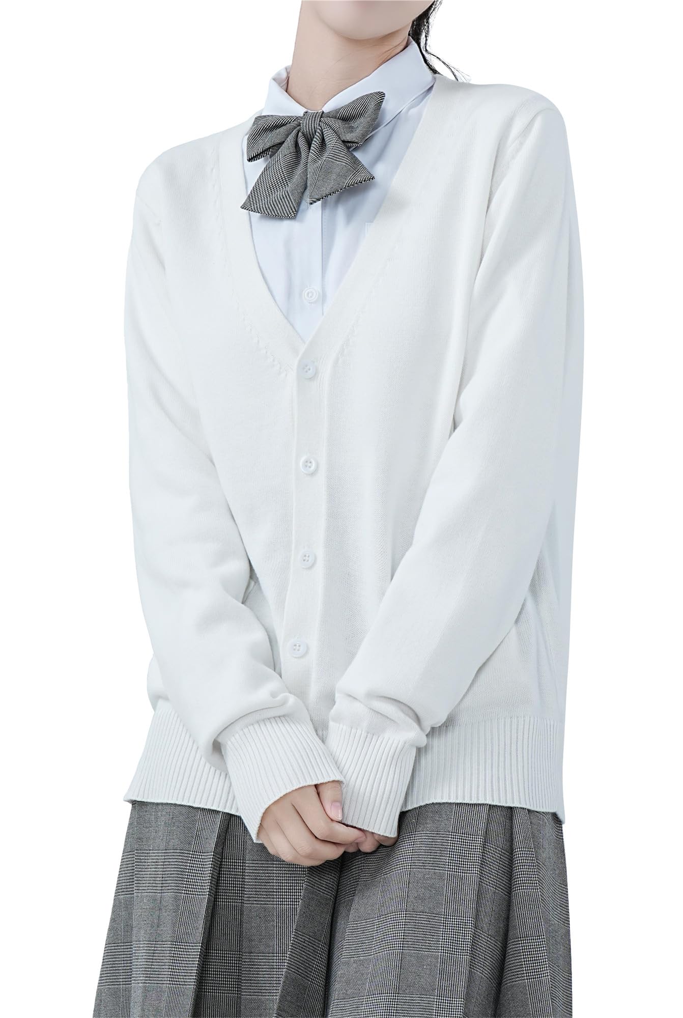 【送料無料】[Sharphon] スクール 制服 カーディガン 綿100 Vネック ポケット 長袖 ニット 女子 セータ..