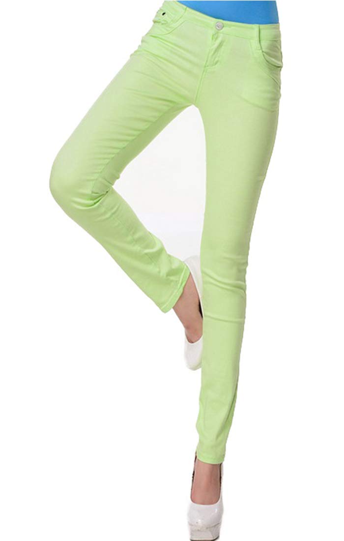 【送料無料】[Sharphon] レディース 19色 スキニー ストレッチ スリム 綿100% ラインパンツ 美脚 ロングパンツ 色：フルーツグリーン、サイズ：6XL