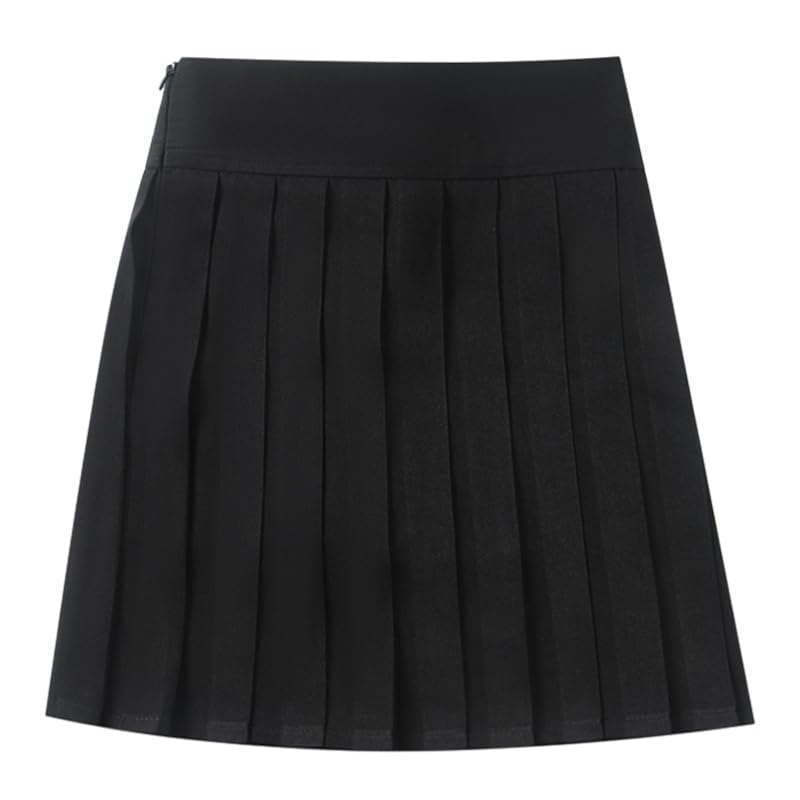【送料無料】[Sharphon] プリーツスカート ウェストゴム インナーパンツ付き 18色 丈45cm 白ライン JK 学園風 春 夏 秋 Aライン 卒業式 カレッジ 制服 スクール コスプレ ミニスカート 学生服 REI203 色：ブラック、サイズ：2XL
