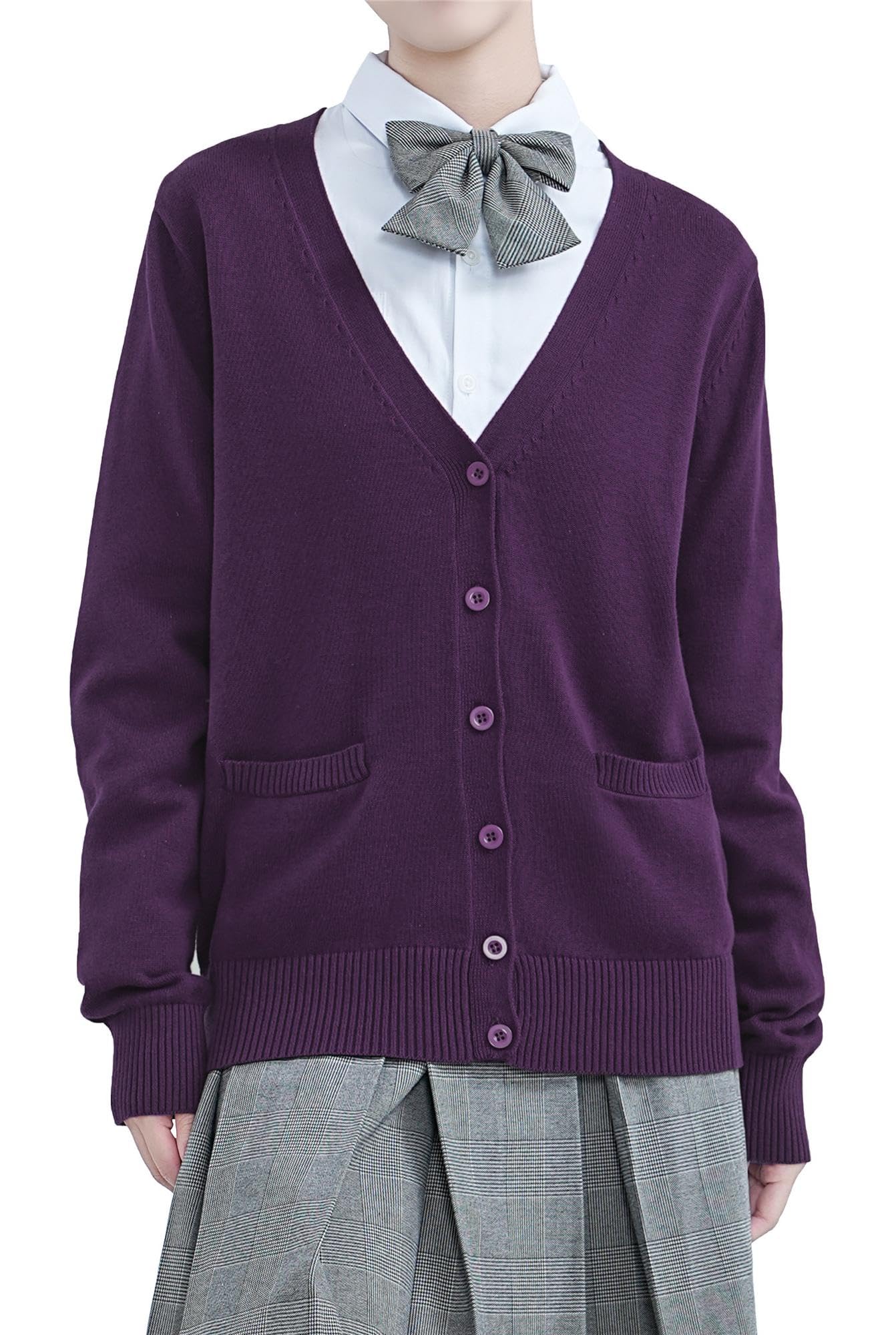 【送料無料】[Sharphon] スクール 制服 カーディガン 綿100 Vネック ポケット 長袖 ニット 女子 セータ..