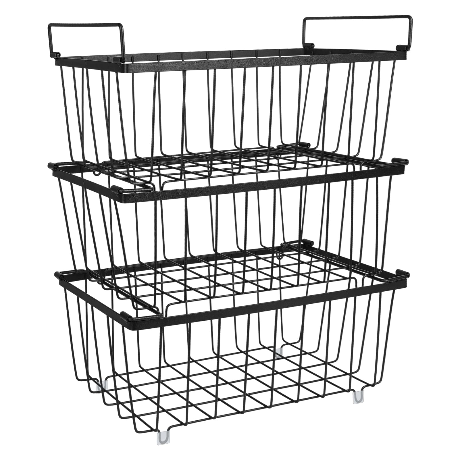 【送料無料】Y-Step ワイヤーバスケット 収納ボックス 小物入れケース 滑り止め足付き 深型収納カゴ 収納バスケット3セット 37×18×15cm 鉄(粉体...